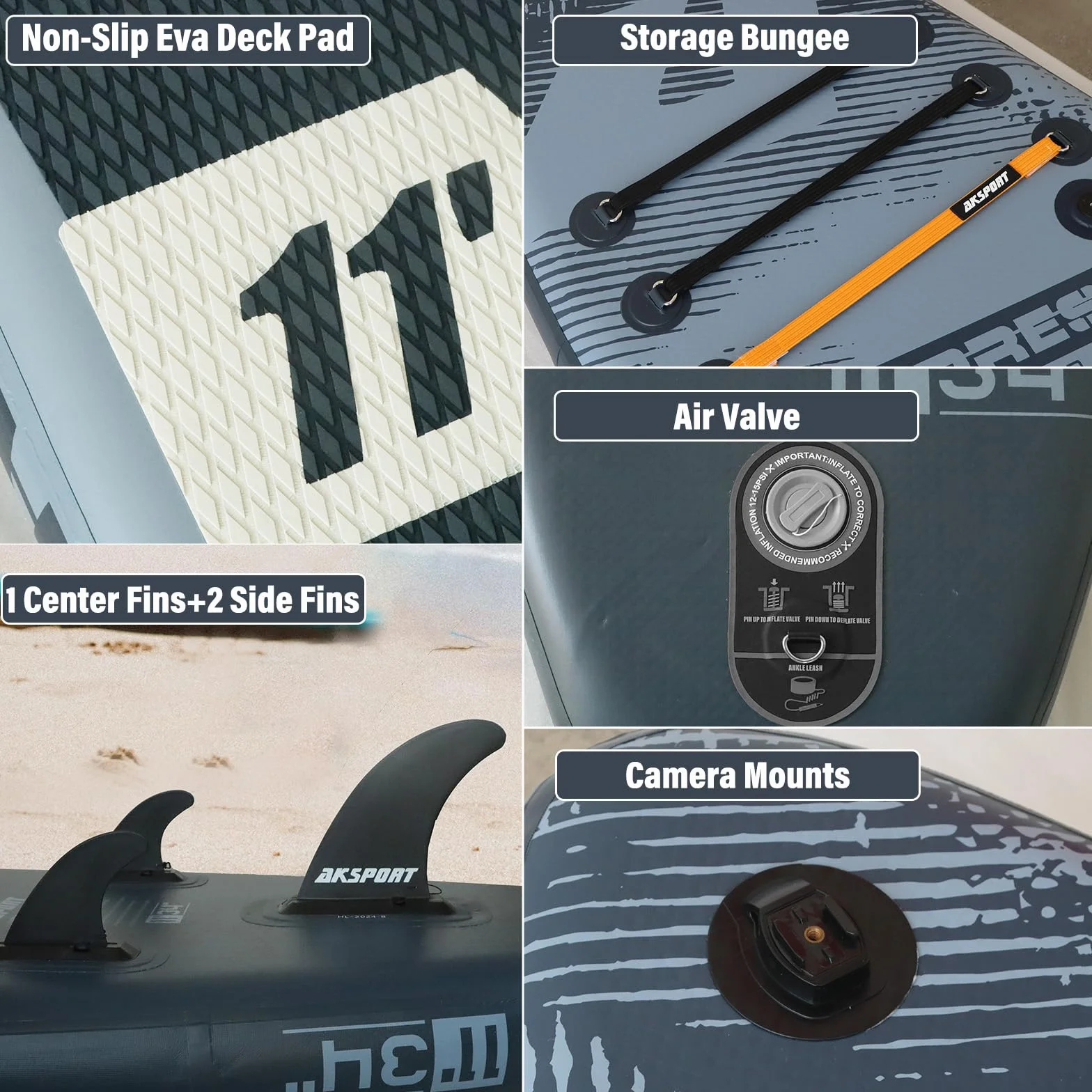 AKSPORT Tavola da Sup Gonfiabile 11' con Accessori Premium | Design Extra Largo 34" | Deck Antiscivolo | SUP per Adulti e Ragazzi di Tutti i Livelli