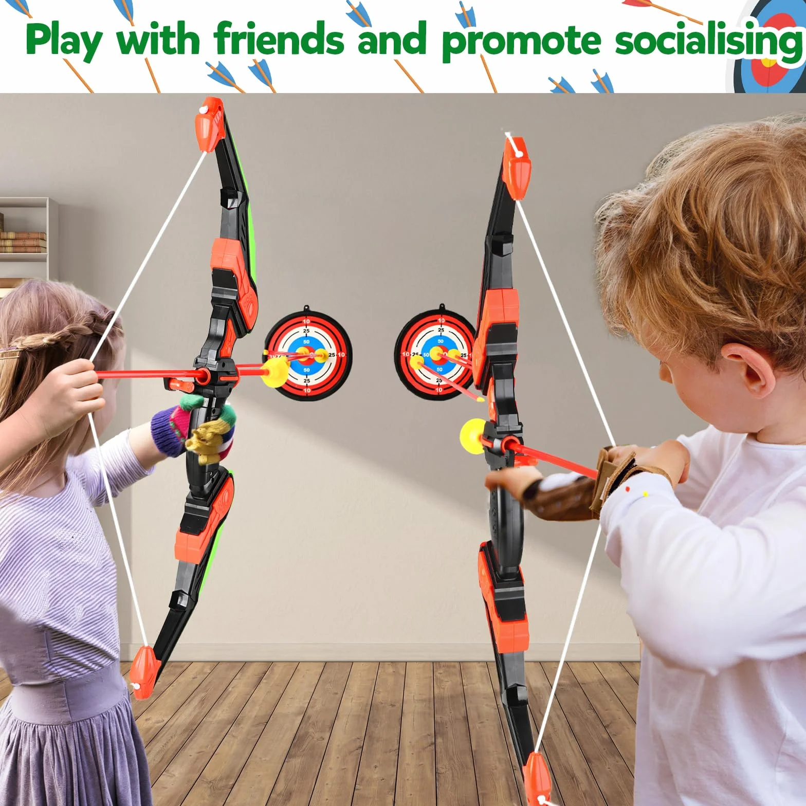 Doloowee Arco e Freccia per Bambini Giocattoli con Luce LED Set Tiro con L'Arco 8 Frecce a Ventose Bersaglio Faretra Spalla
