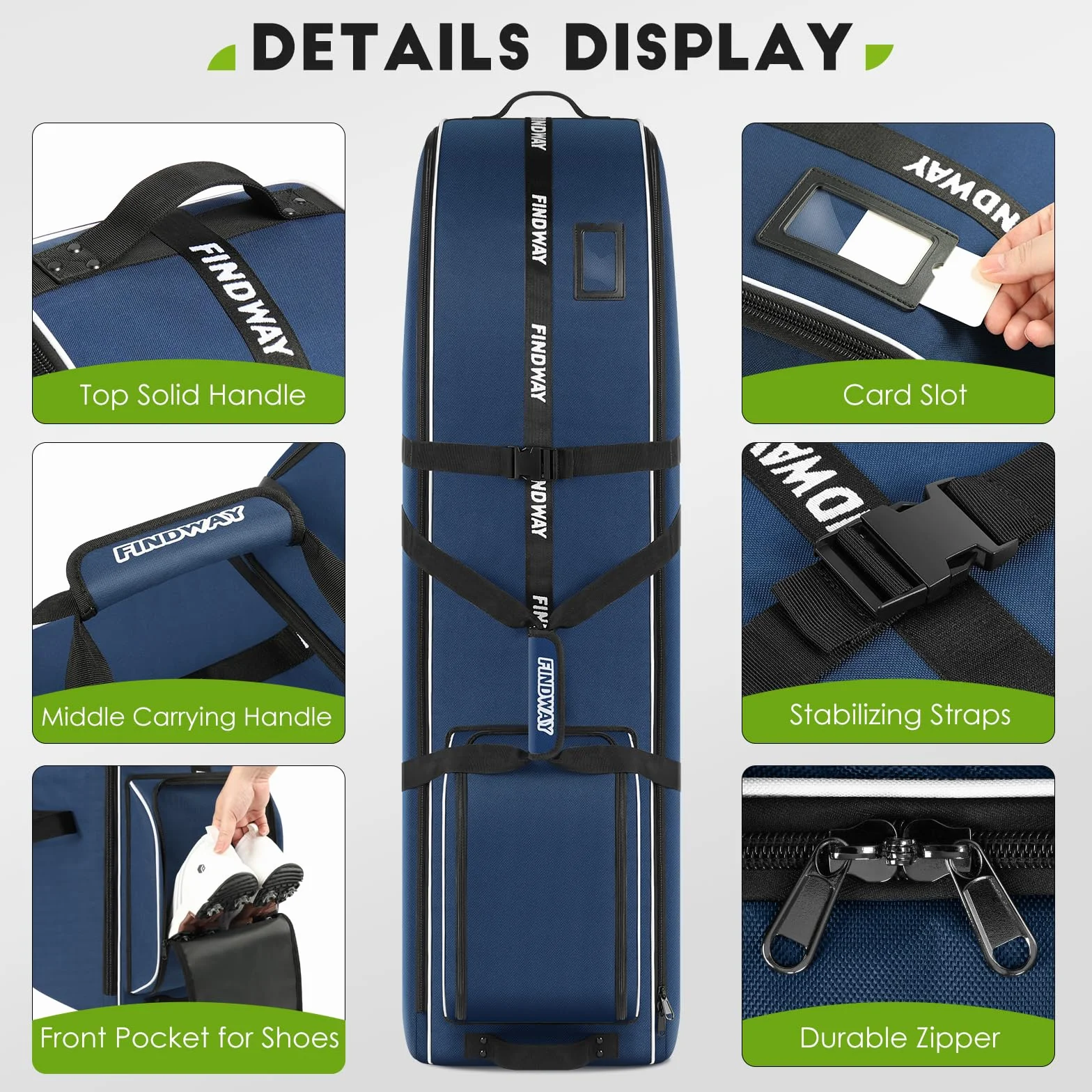 Findway Custodia da Viaggio da Golf con Ruote, Tessuto Oxford 900D Resistente/Impermeabile, Imbottita Cuscino Rimovibile per Protezione Bastoni in Volo, Premium