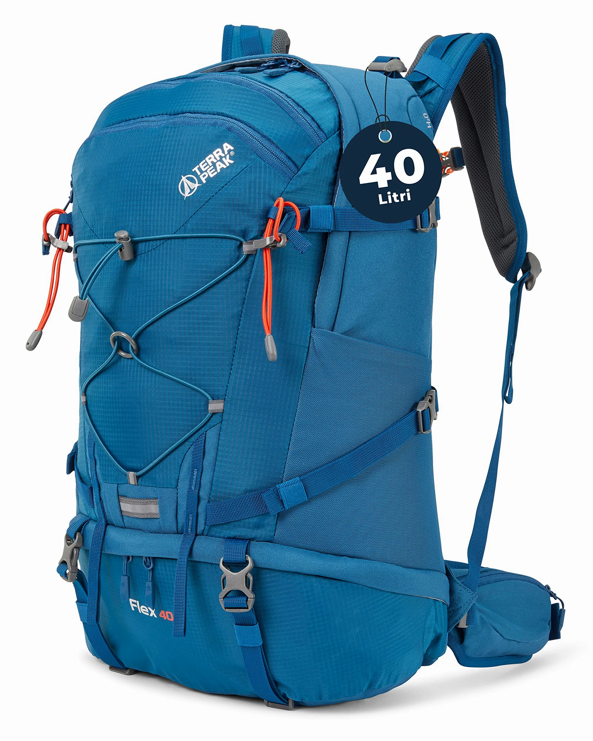 Terra Peak® Zaino da Trekking 40 litri per uomo e donna (FLEX 40 GRANDE) - Zaino da escursionismo, viaggio e montagna da esterno ergonomico e impermeabile - con ventilazione posteriore (traspirante)