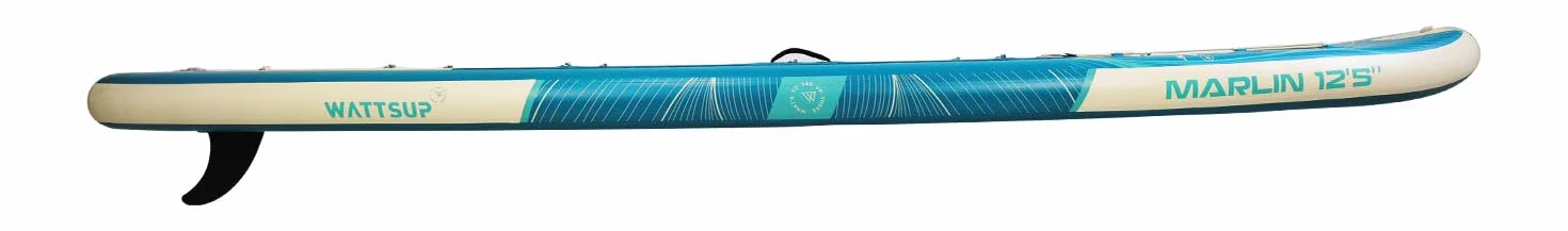 Wattsup - SUP Stand Up Paddle Gonfiabile MARLIN 12'5-378x89x15 cm, Dropstitch - Pacchetto completo: Remo 2in1, Leash, Pompa, Borsa di Trasporto - Fino a 185 kg - Blu