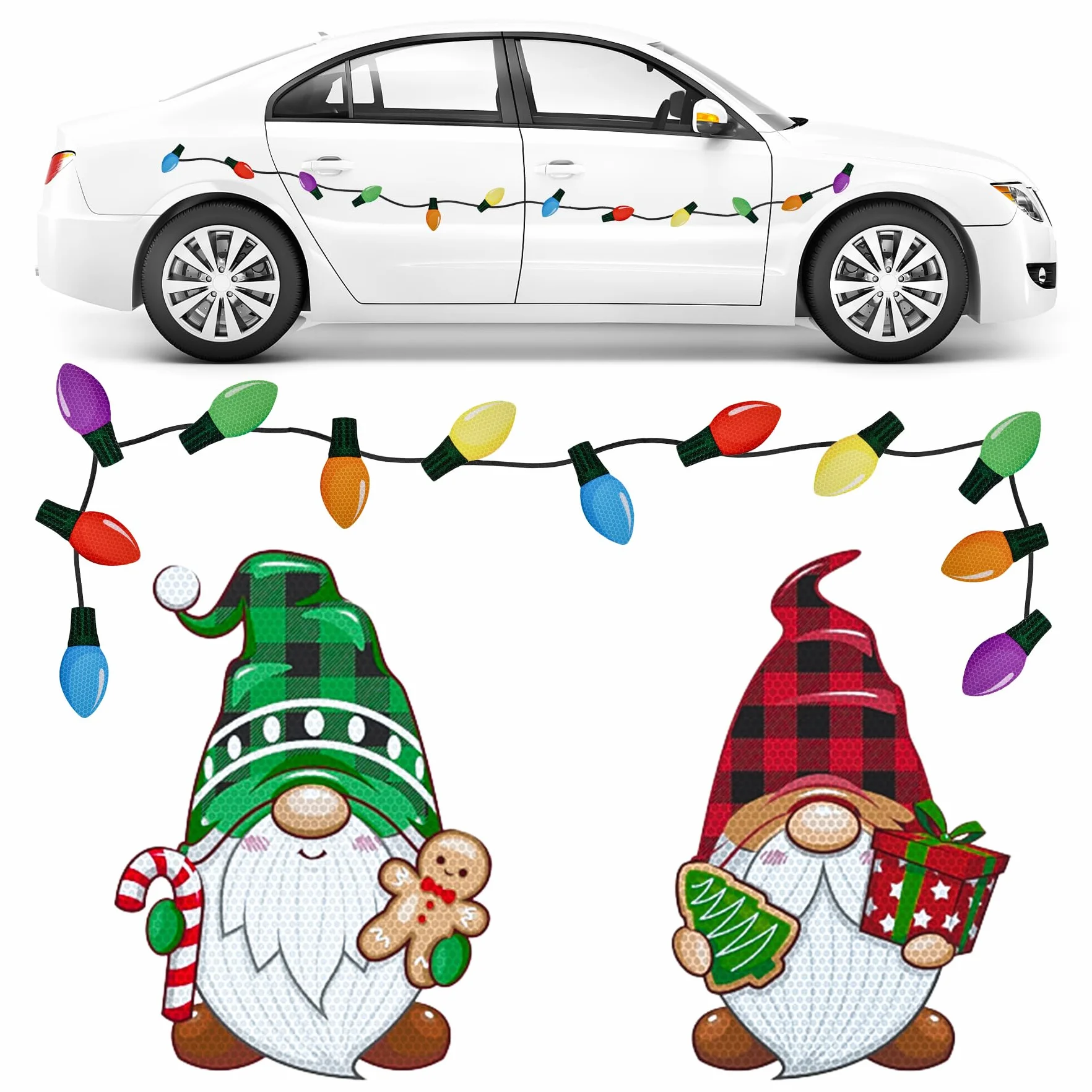 20 magneti natalizi per auto, 12 pezzi, riflettenti, con 6 fili magnetici e 2 calamite di Natale, calamite per frigorifero, decorazioni natalizie per Capodanno, festività