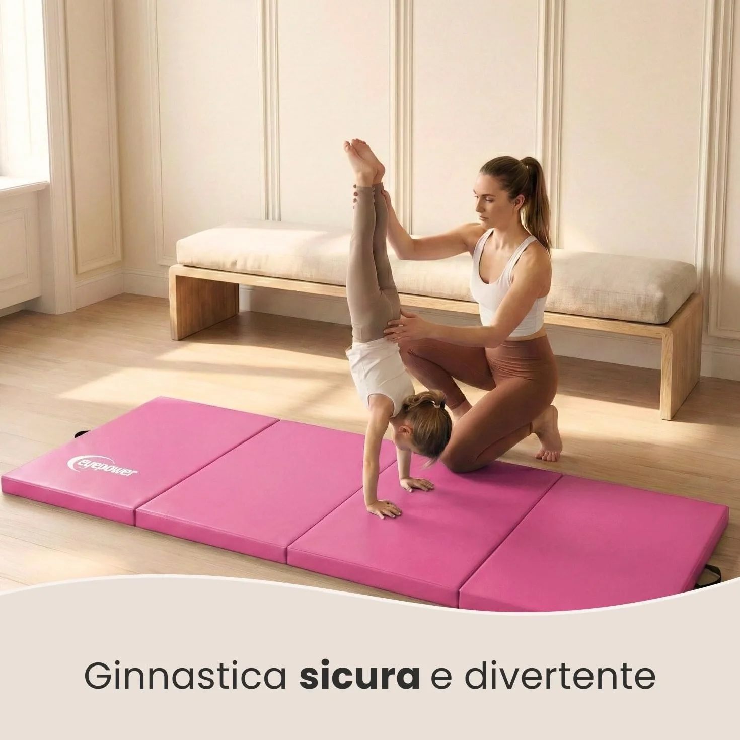 eyepower Tappetino Ginnastica Pieghevole 180x60x5 cm - Materassino Ginnico Spesso - Tappeto per Attività Artistica da Casa - Superficie per Acrobatica Yoga Sport - Tappetini Antiurto per Bambini