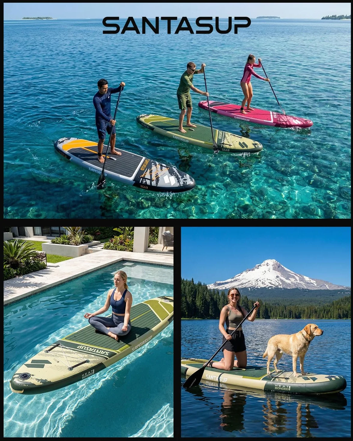 Tavola gonfiabile stand up paddle blu con accessori antiscivolo SUP tutto tondo adulti ragazzi