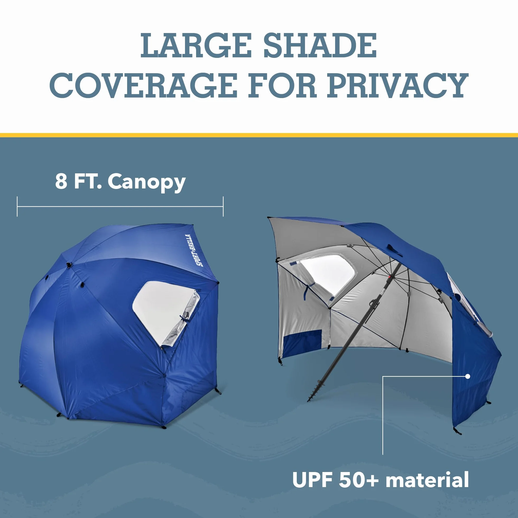 Sport-Brella Premiere UPF 50+ Umbrella Shelter for Sun and Rain Protection (8-Foot), Premiere Blue
