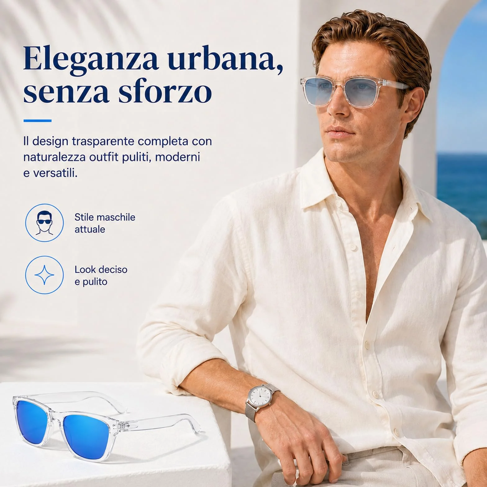 MarcoMoretti Occhiali da Sole UV400 Lenti Blu Unisex