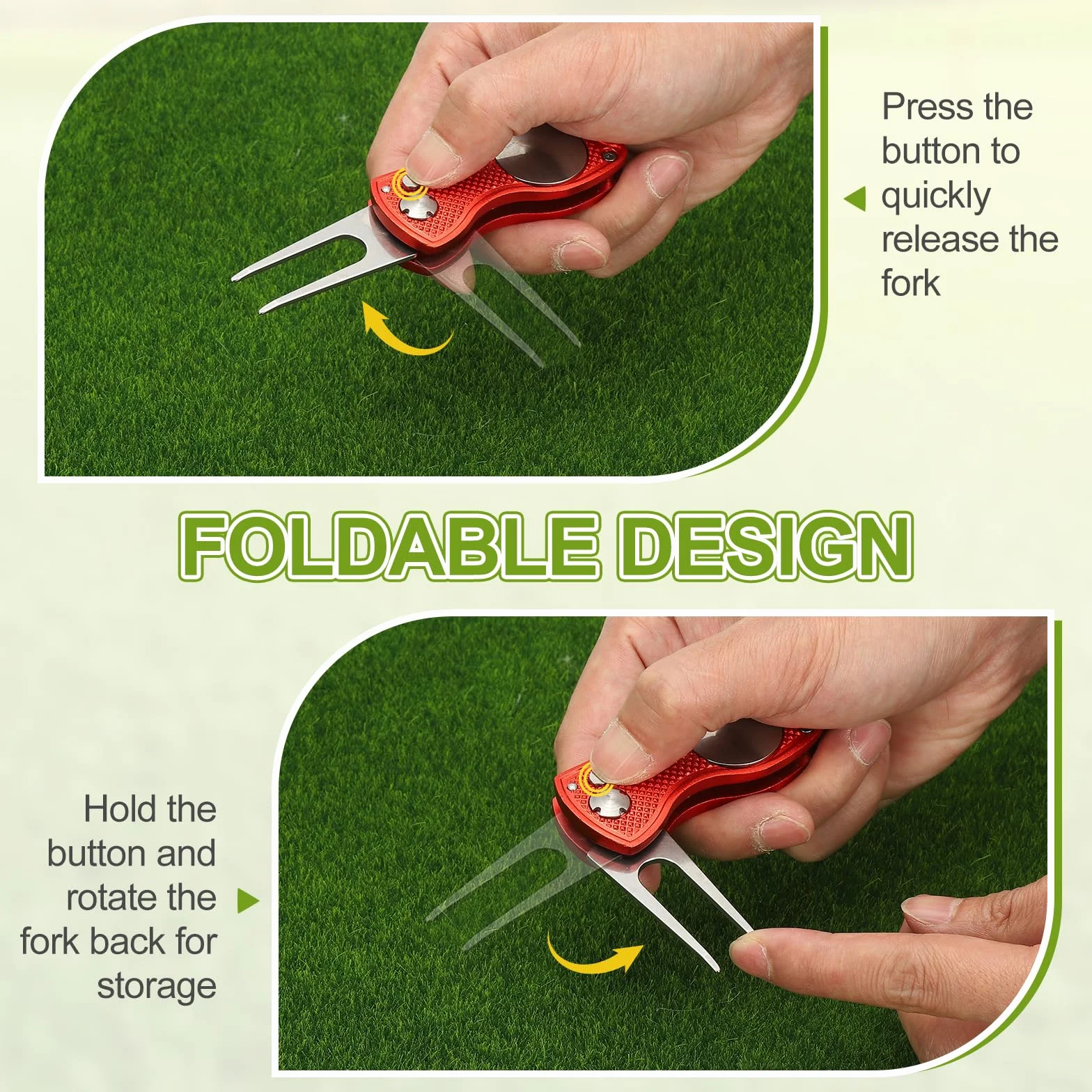 PATIKIL Golf Divot Repair Tool Pieghevole in Metallo con Marcaballa Magnetica Forchetta Acciaio Inossidabile Argento