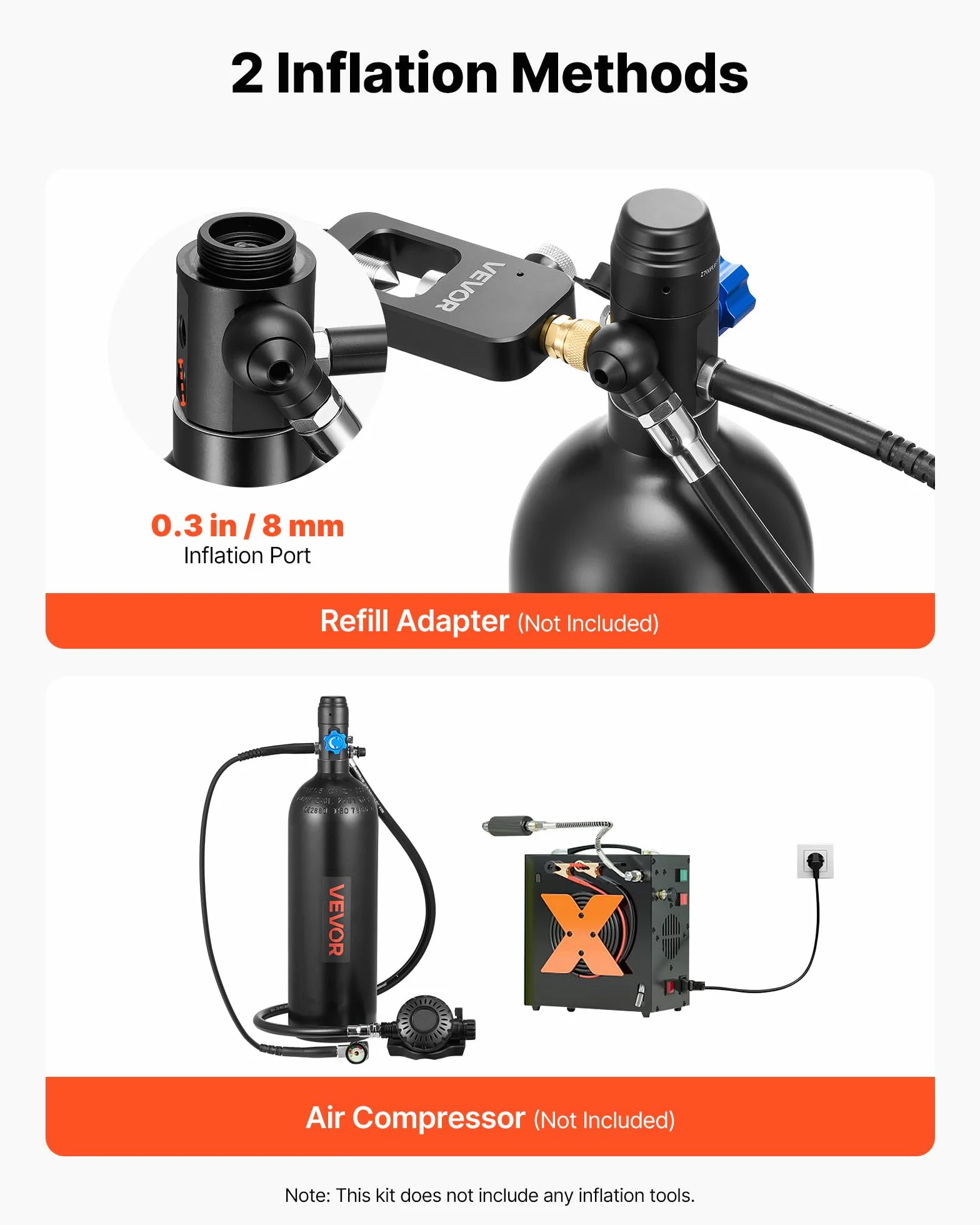 VEVOR Mini Bombola Subacquea 2L Set Portatile Aria Compressa Autonomia 35 Minuti Borsa Spalla Custodia Trasporto Metallo
