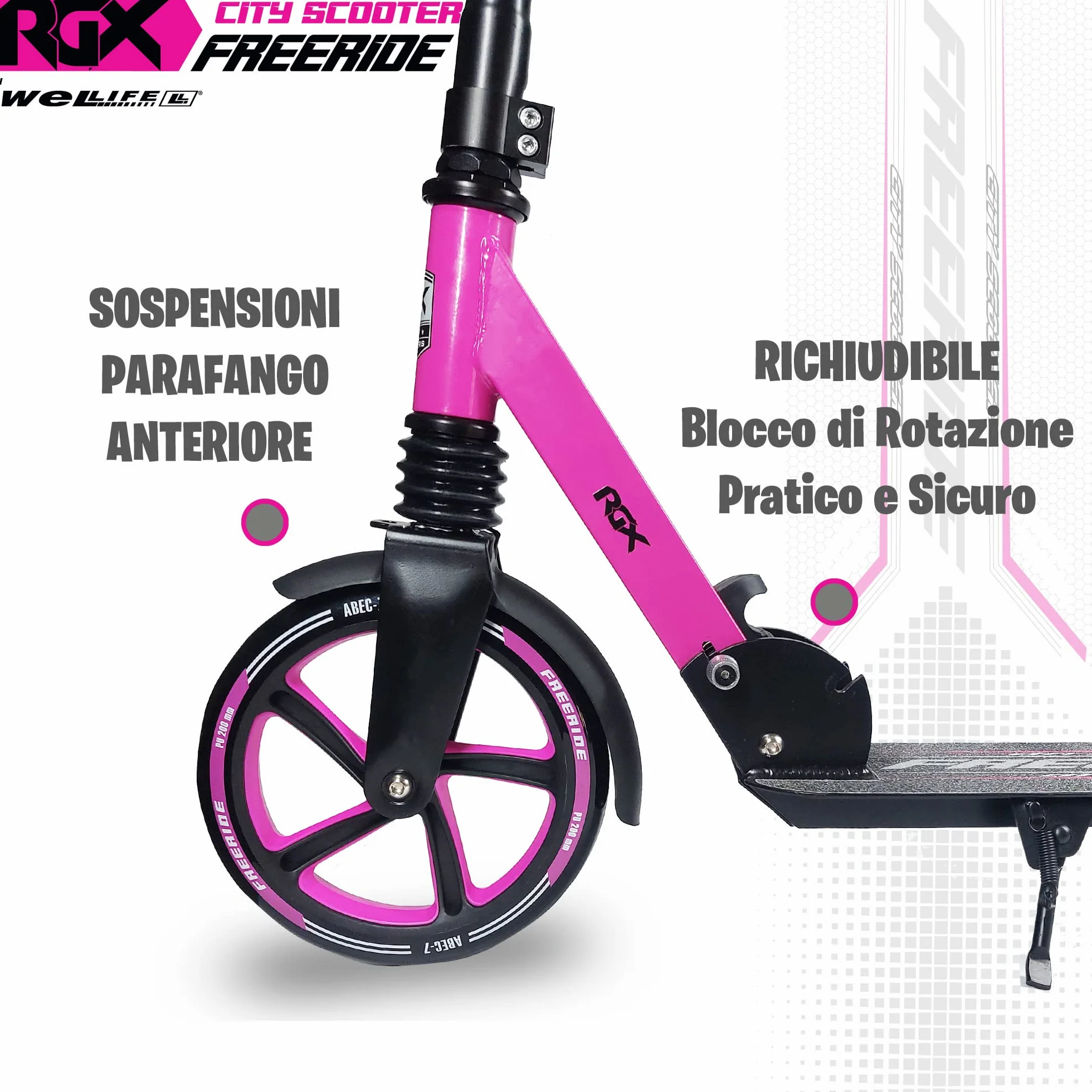Monopattini Freeride RGX 200mm Sospensione Anteriore Pieghevole per Adulti e Bambini