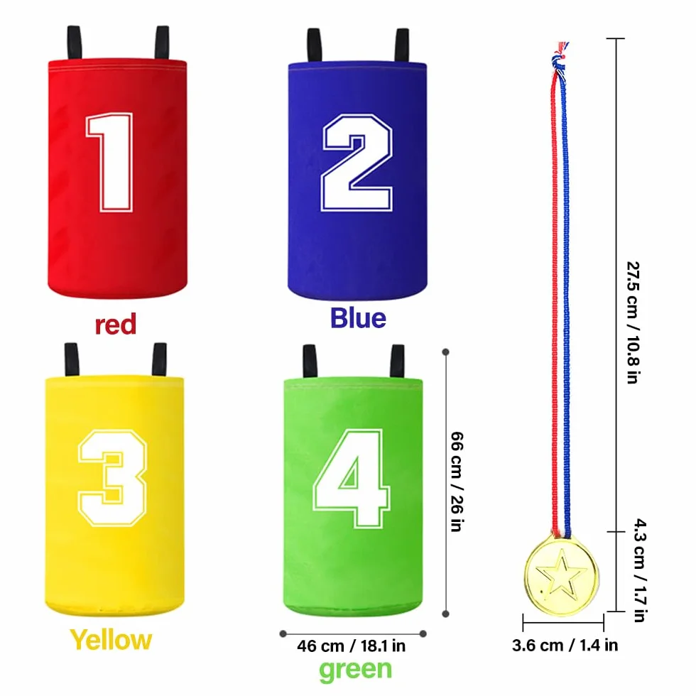 Set di 4 Sacchi da Gioco del Salto per Bambini, Borse Colorate per Festa e Attività Familiari