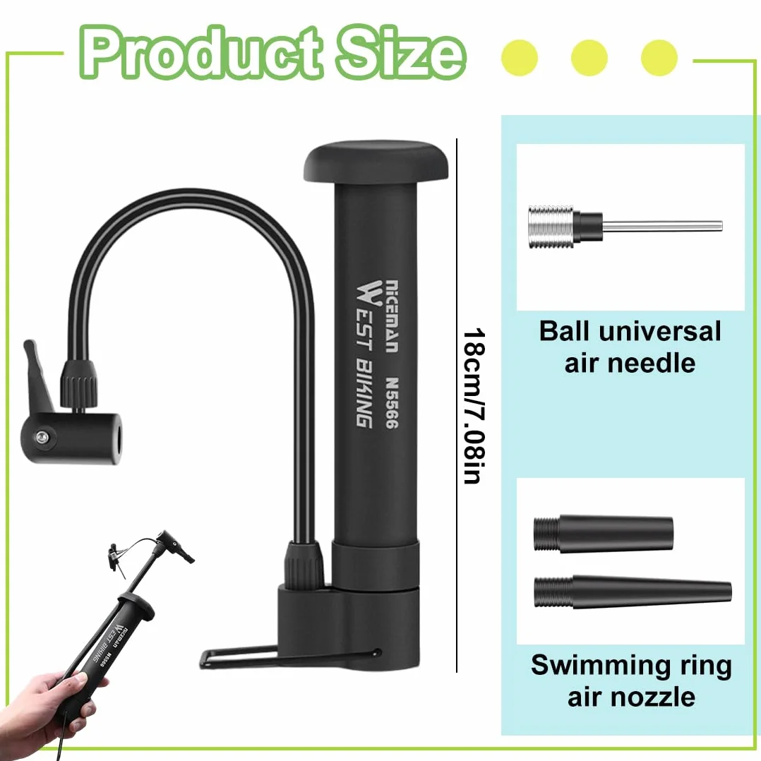 Mini Pompa da Pavimento Portatile per Bicicletta 80 psi per MTB con Tubo Flessibile Adattatori Presta Schrader