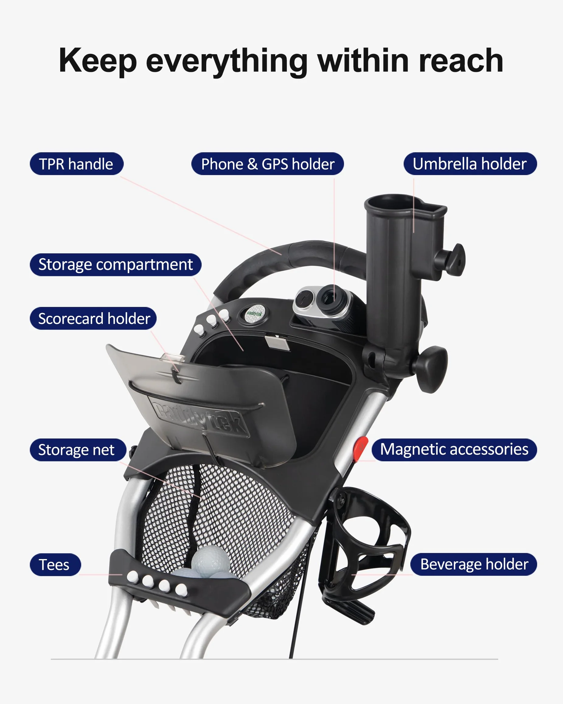 Caddytek CaddyLite EZ V8 Carrello da golf a 3 ruote pieghevole leggero con freno a pedale