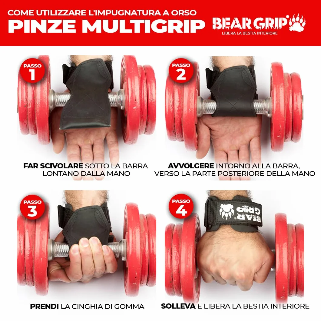 BEAR GRIP Multi Grip Straps Hooks, Premium Heavy Duty Weight Lifting Straps Gloves for Deadlifts, Rows & Weight Training, Wrist Support