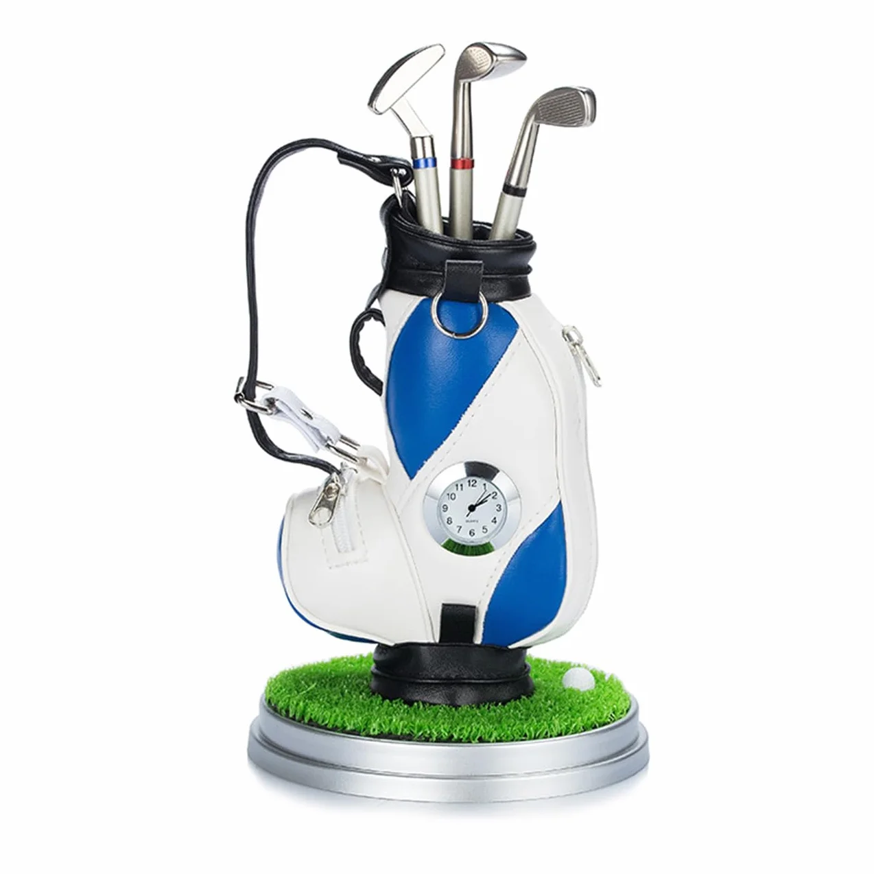Portapenne da golf in alluminio con orologio, set regalo per scrivania con 3 penne