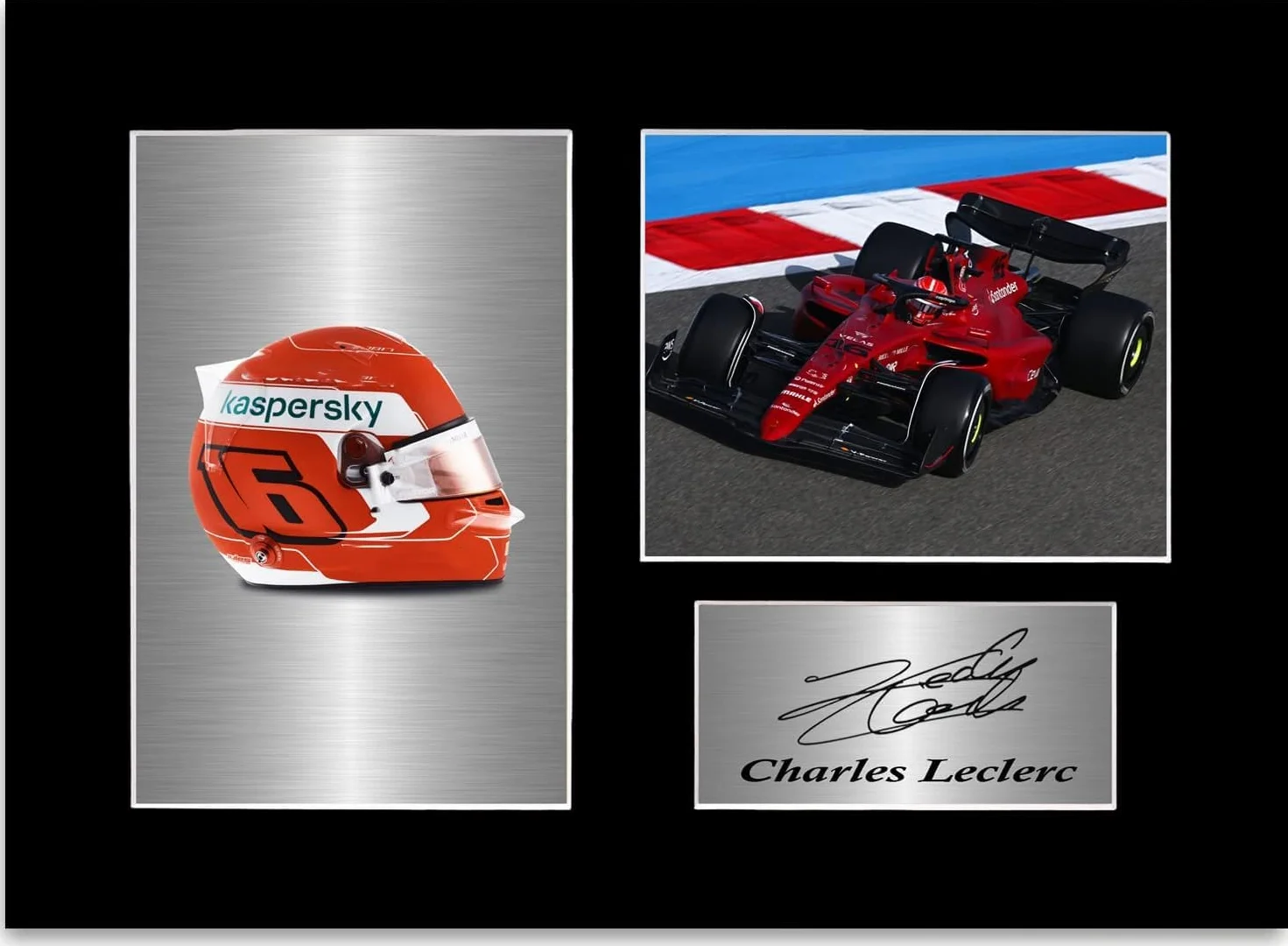 Fotografia autografata Charles Leclerc 2022 A4 casco