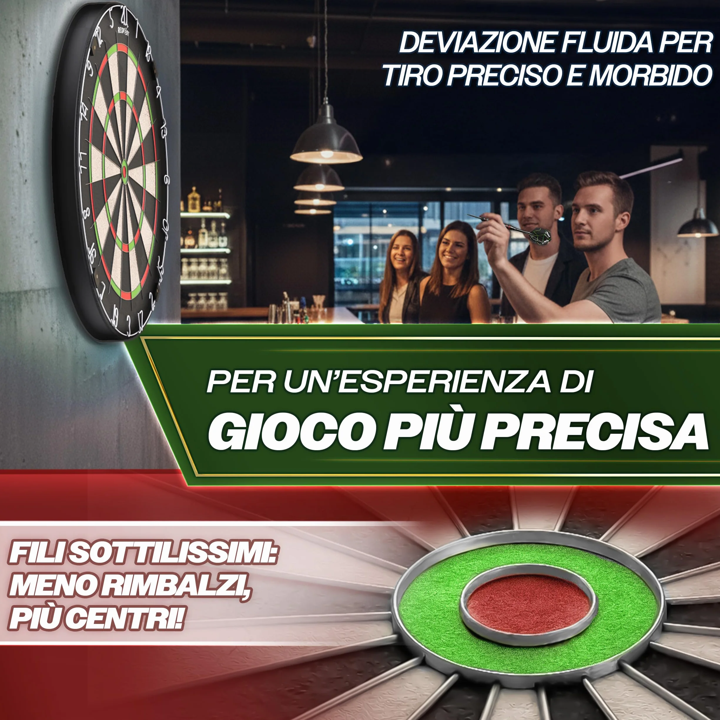 RE:SPORT® Bersaglio per freccette XXL in Sisal, set con 9 freccette professionali + accessori