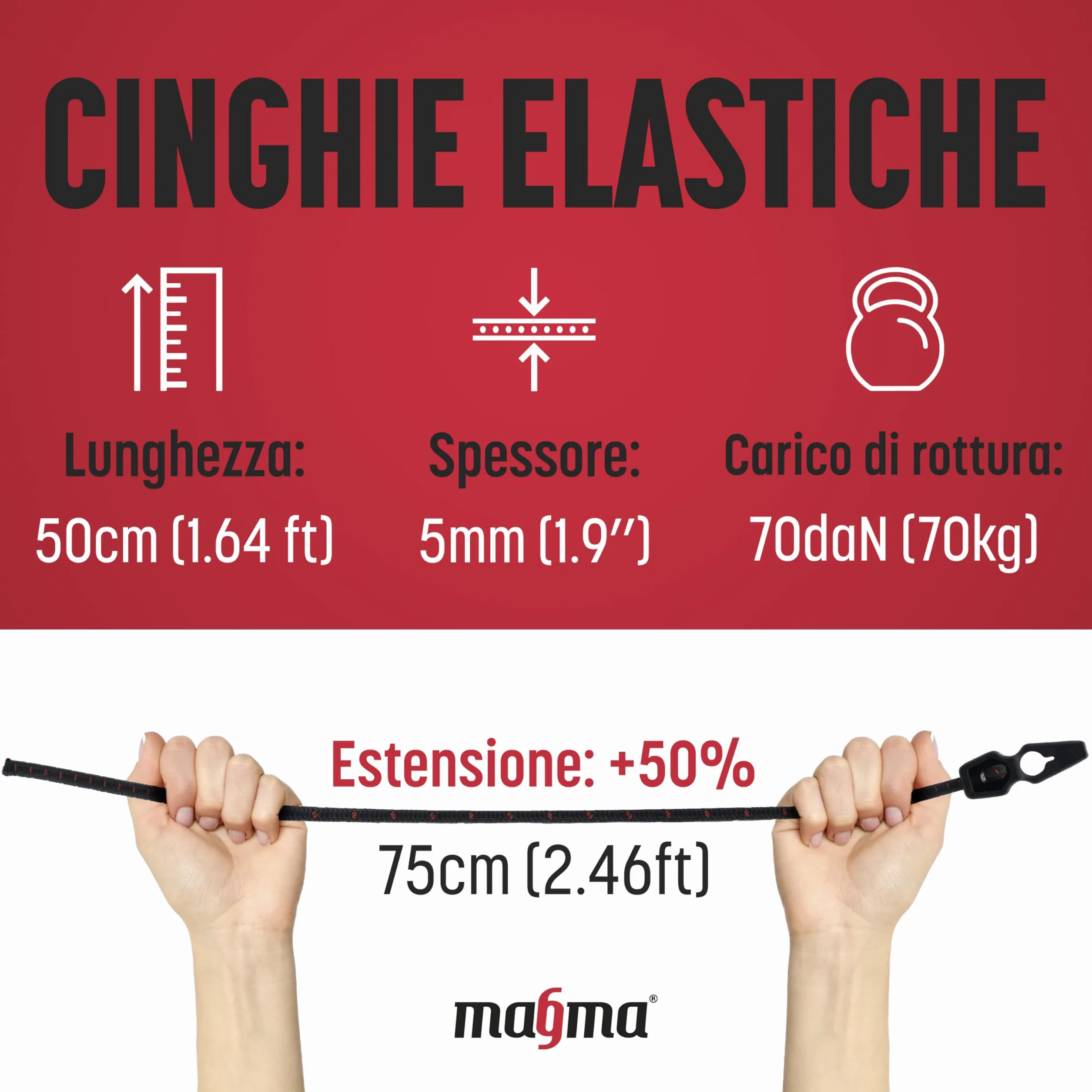 Magma 4 Cavi Elastici per Cartello Carichi Sporgenti 50cm Portabici Bici Moto Ganci Fissaggio