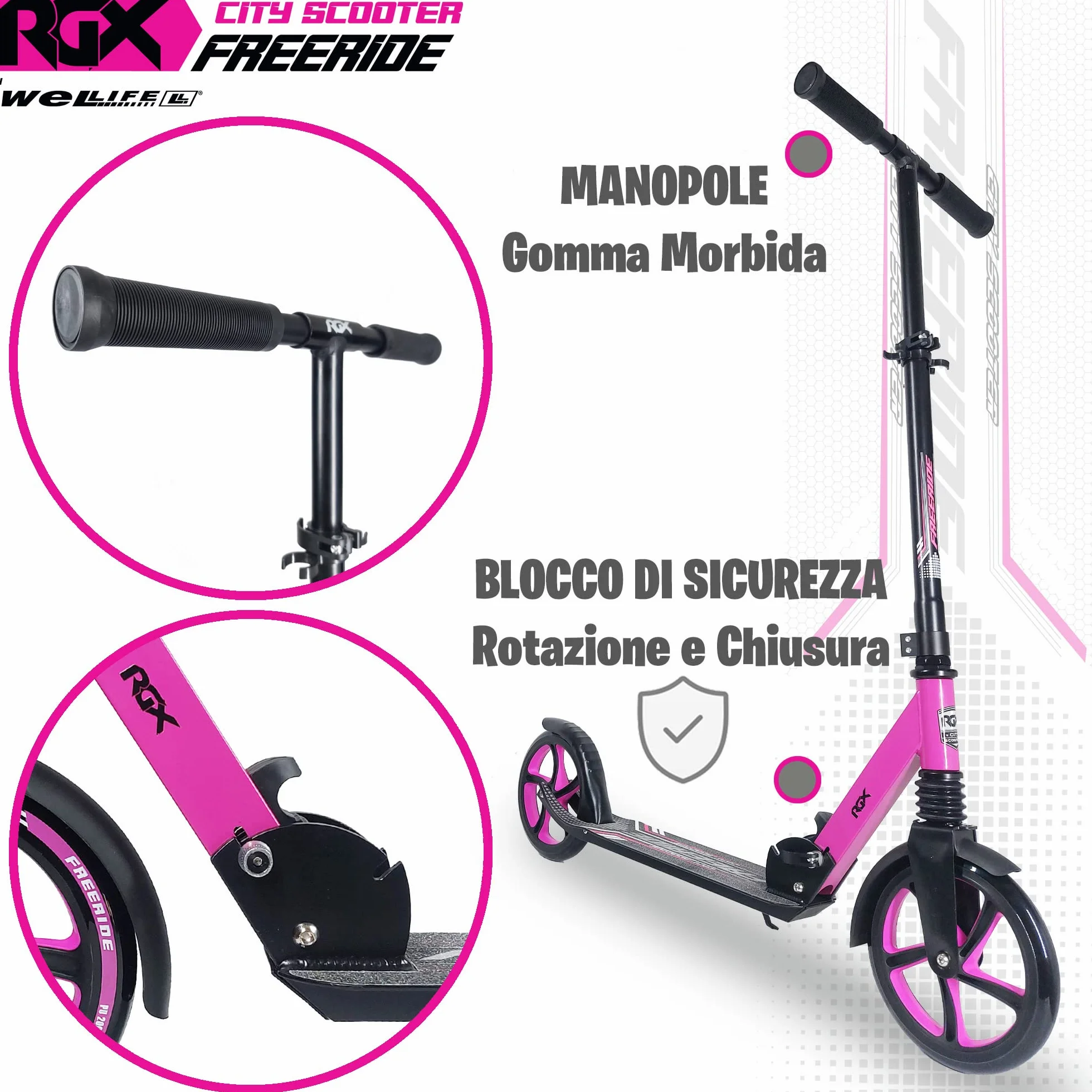 Monopattini Freeride RGX 200mm Sospensione Anteriore Pieghevole per Adulti e Bambini