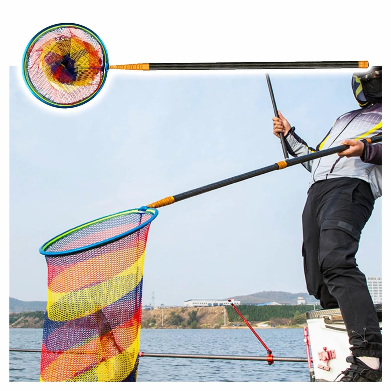 Retino da pesca Retini da molo estensibili per la pesca in acqua salata, Retino da molo per pesci d'acqua dolce con manico lungo per laghetto fiume, Palo per il controllo di polli(L 300cm/9.8')
