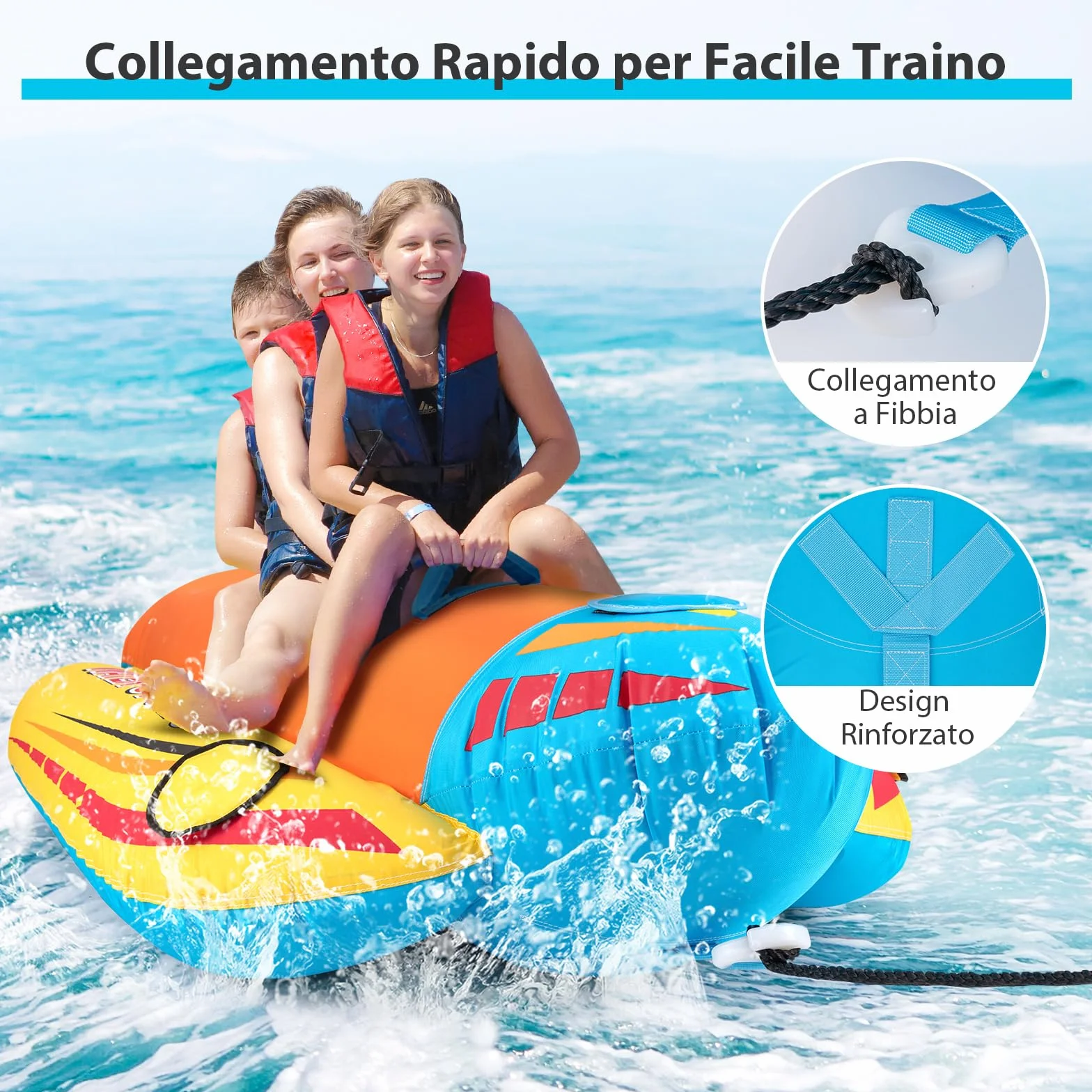 COSTWAY Gommone a Banana Gonfiabile 3 Persone Tubo Trainabile Sport Acquatici Carico Massimo 231 kg