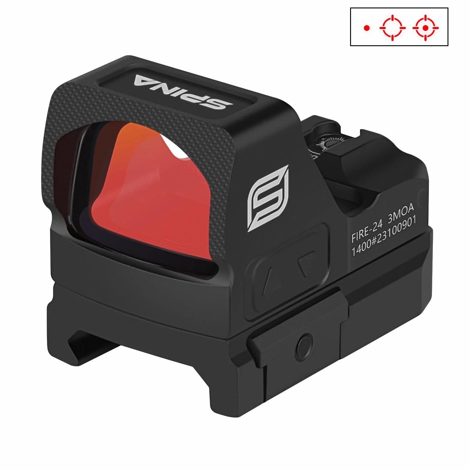 SPINA OPTICS Fire-24 Shake Awake Mirino a punto rosso 3MOA RMR Compatibile Reticolo 24x17mm Obiettivo 21mm Picatinny Base