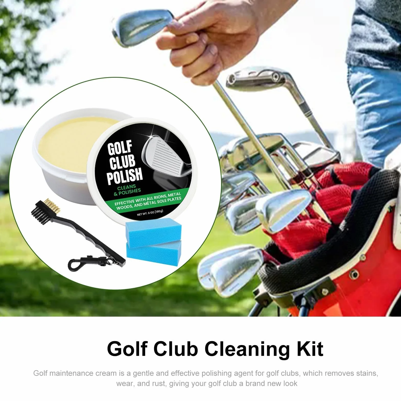 Pasta lucidante per mazze da golf, rimozione graffi inodore, kit per ferri da golf