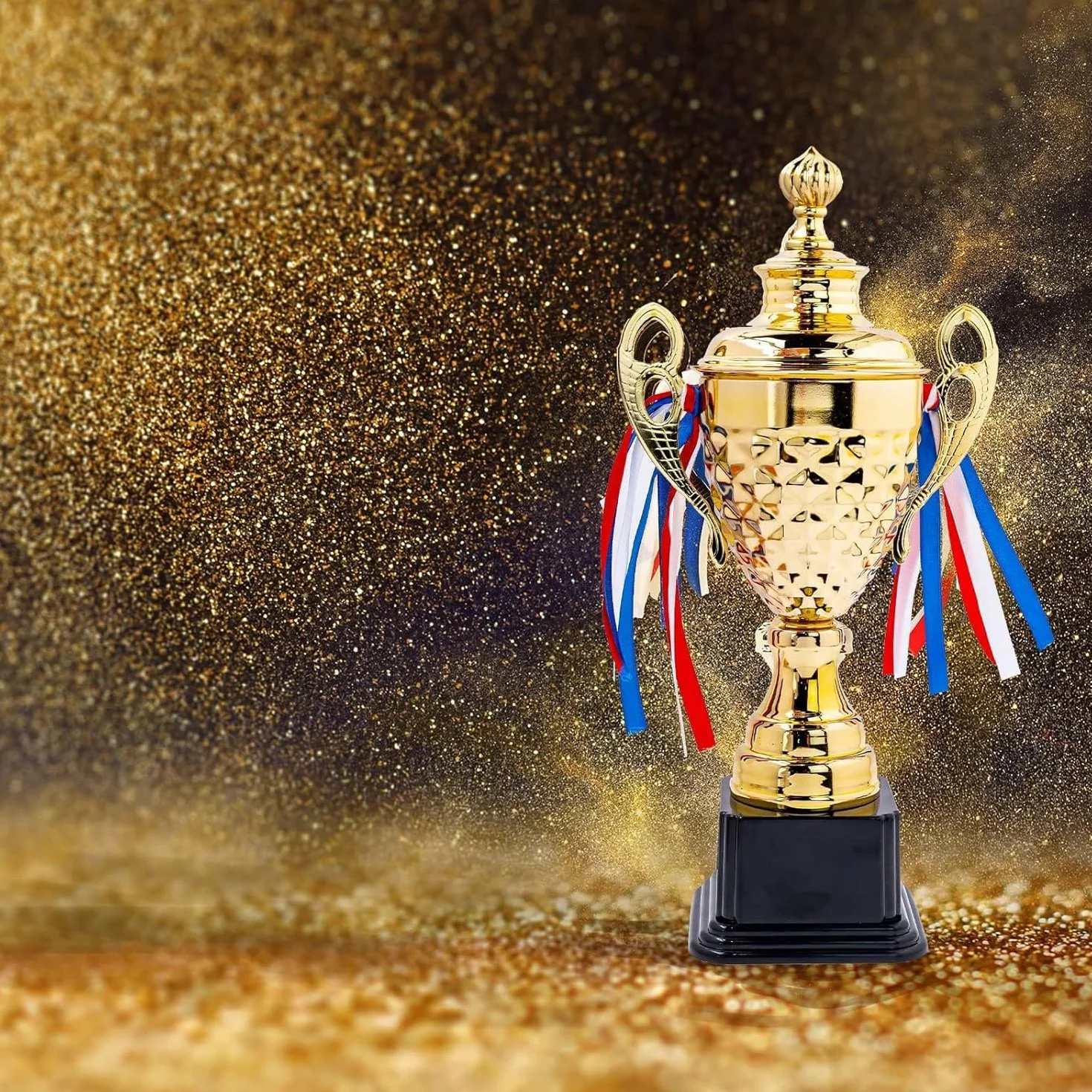 Malloom Coppa d'oro grande con coperchio 35 cm, trofeo vincitore per sport, tornei