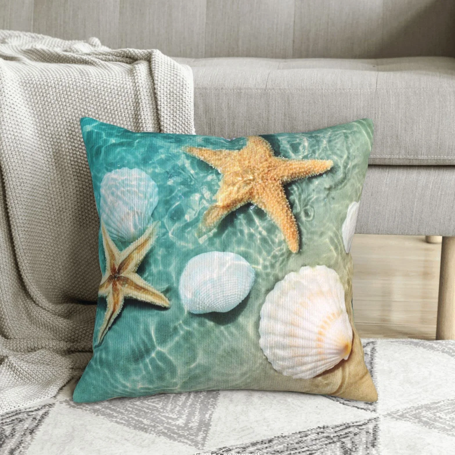 Federa per cuscino quadrata stampata stella marina 45 x 45 cm