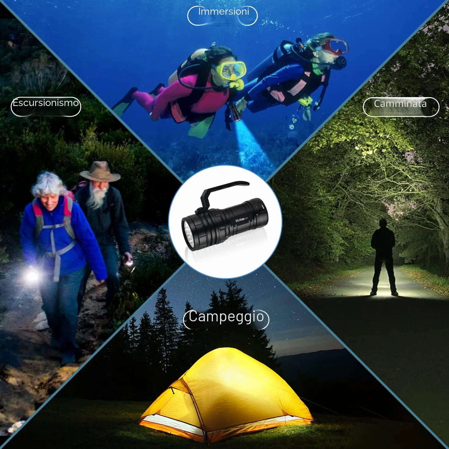 Wurkkos DL06 Torcia Subacquea 15000 Lumen 6 XHP50.2 LED Ricaricabile USB C IPX8 3 5000mAh Batterie