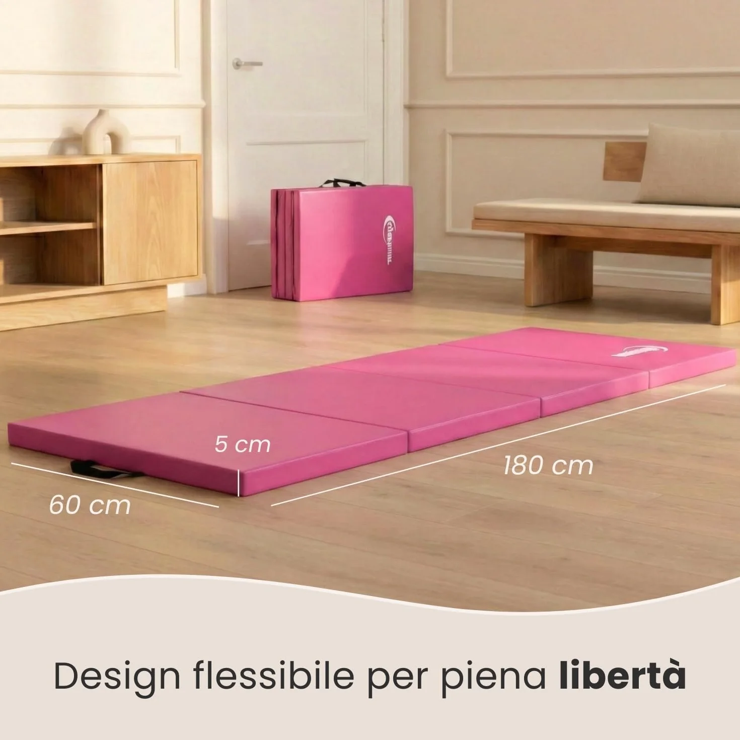 eyepower Tappetino Ginnastica Pieghevole 180x60x5 cm - Materassino Ginnico Spesso - Tappeto per Attività Artistica da Casa - Superficie per Acrobatica Yoga Sport - Tappetini Antiurto per Bambini