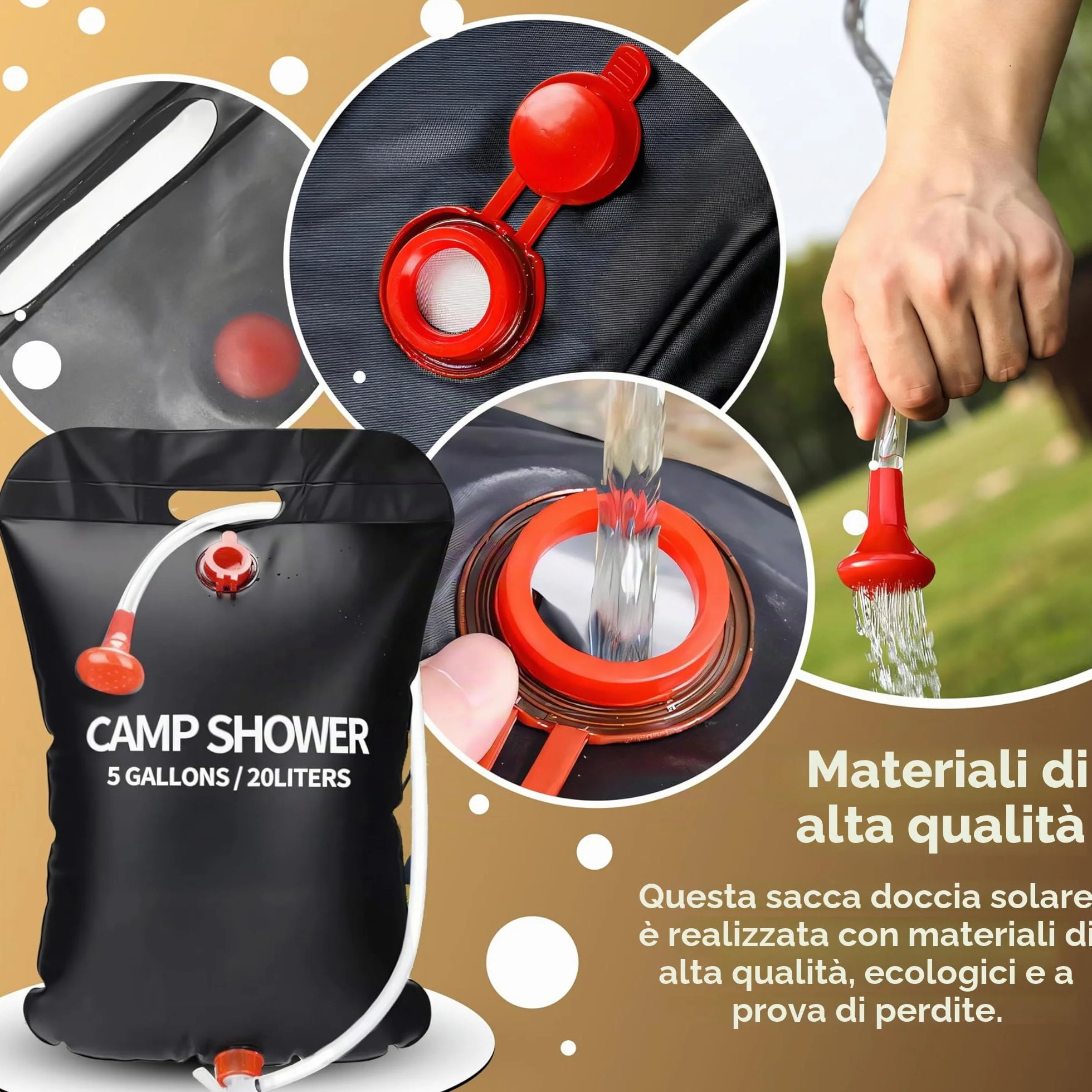 Retoo Borsa da Bagno Solare Campeggio 20 L Portatile con Soffione