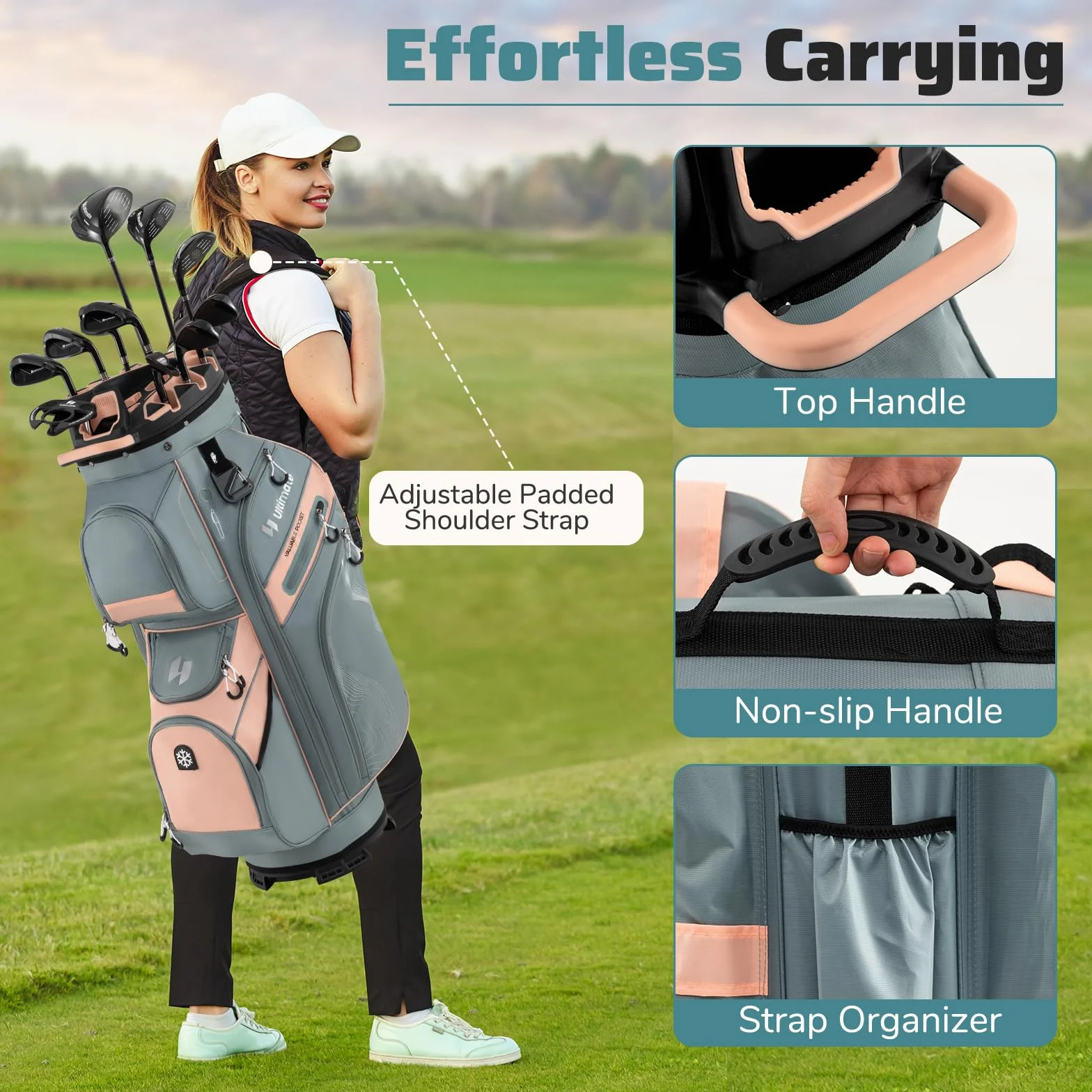 LIFEZEAL Borsa da golf con 14 divisori e 11 tasche portatile con cinghia e supporto ombrelli