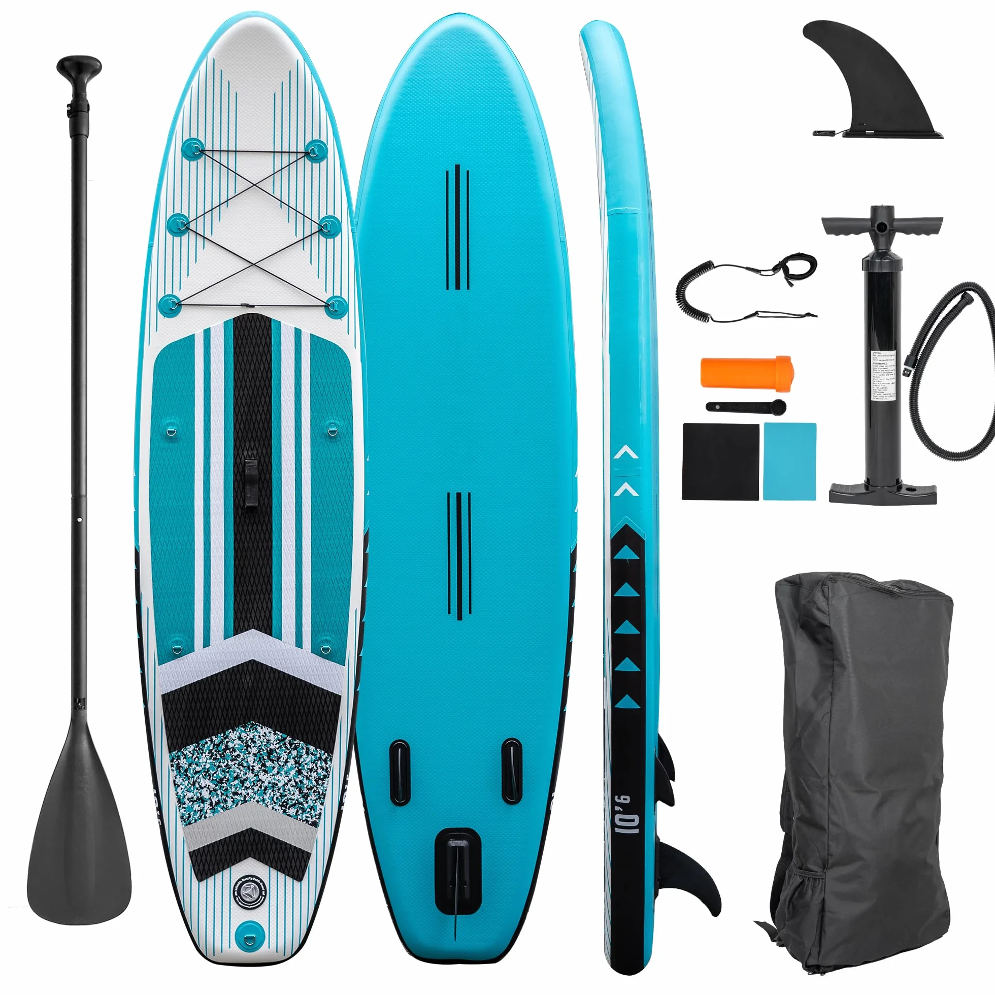 Tavola da Stand Up Paddle Gonfiabile e4fun 320 x 81 x 15 cm Turchese con Pagaia Pompa Zaino Kit Riparazione