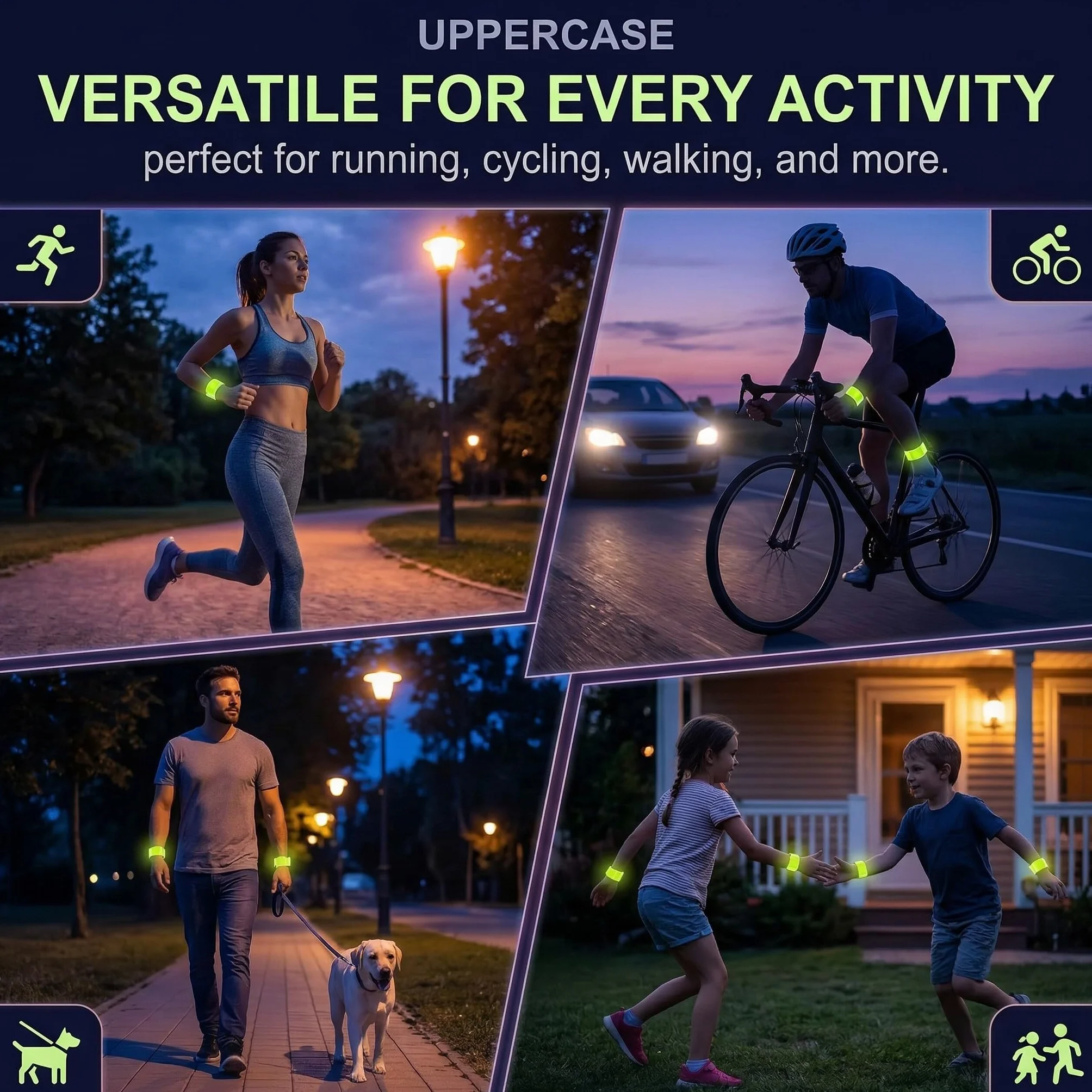 Braccialetti Riflettenti Alta Visibilità Giallo per Bici, Corsa, Running Notturna, Sicurezza per Adulti e Bambini