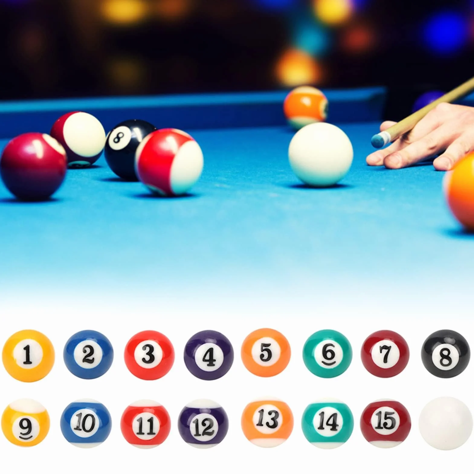 Set di 16 Palline da Biliardo in Resina, Mini Palline Numerate e Bianca per Giochi, Bar