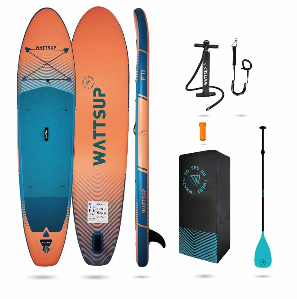 Wattsup - SUP Stand Up Paddle gonfiabile - Gamma First - Dropstitch - Pacchetto completo: Pagaia, Leash, Pompa, Borsa da trasporto