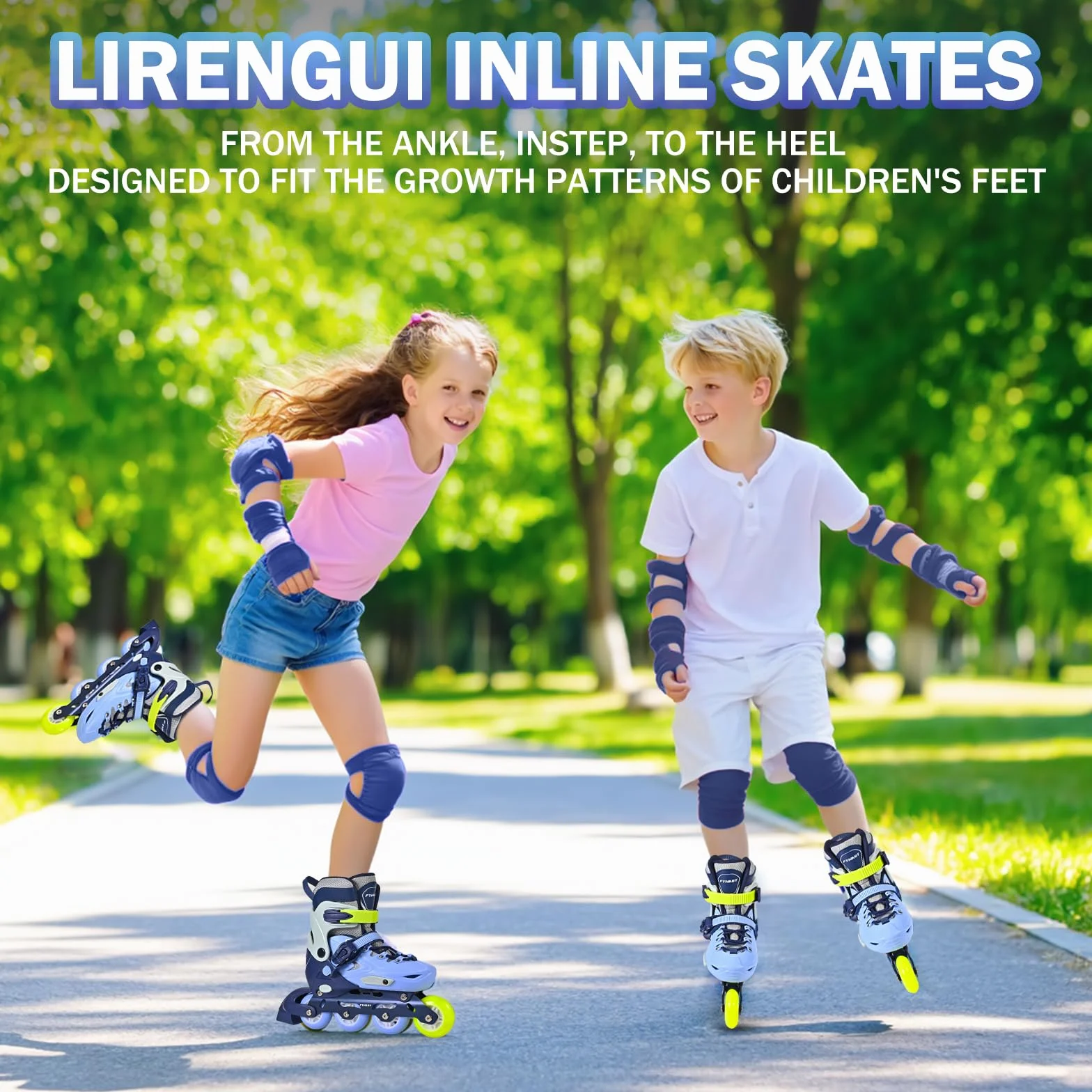 Pattini in linea regolabili per bambini con ruote luminose 4 ruote Blu Verde