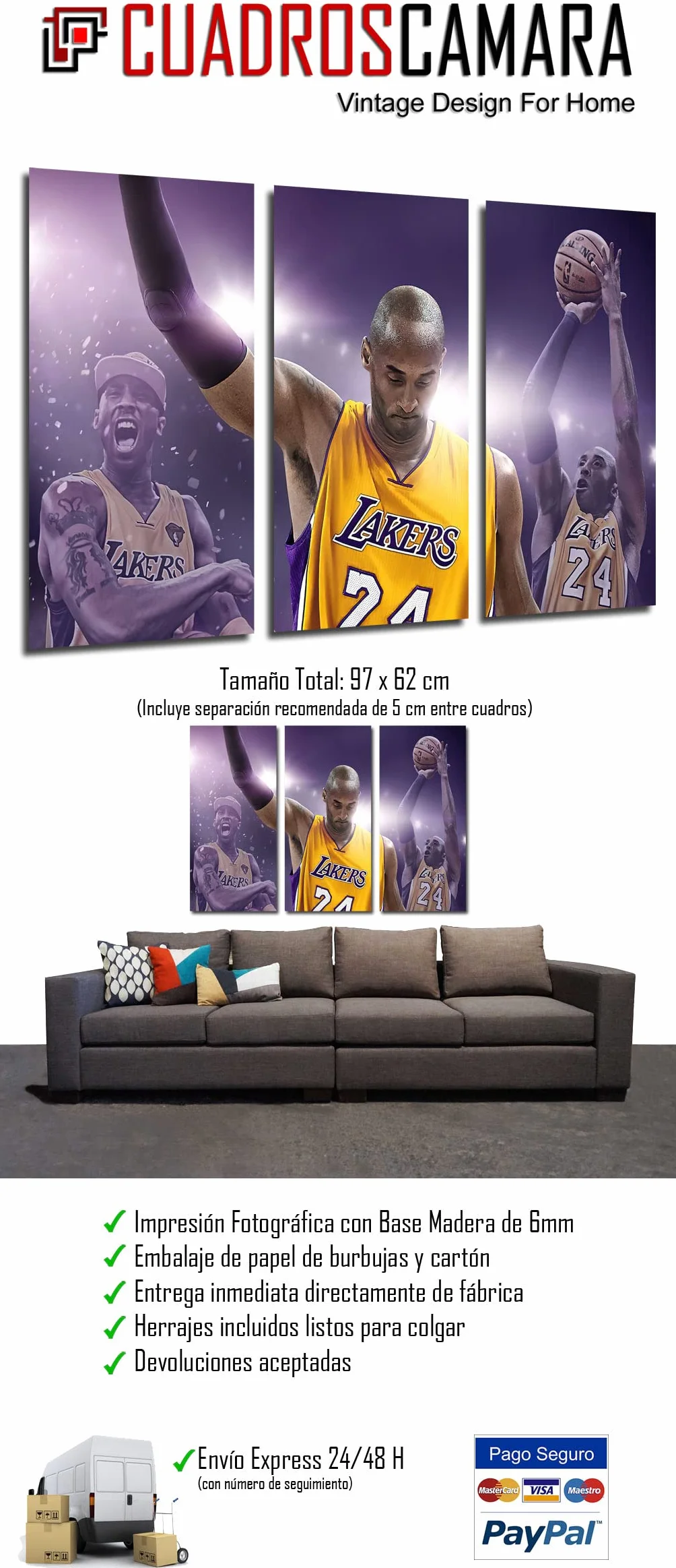 Kobe Bryant NBA Lakers Basketball Poster 97x62 cm