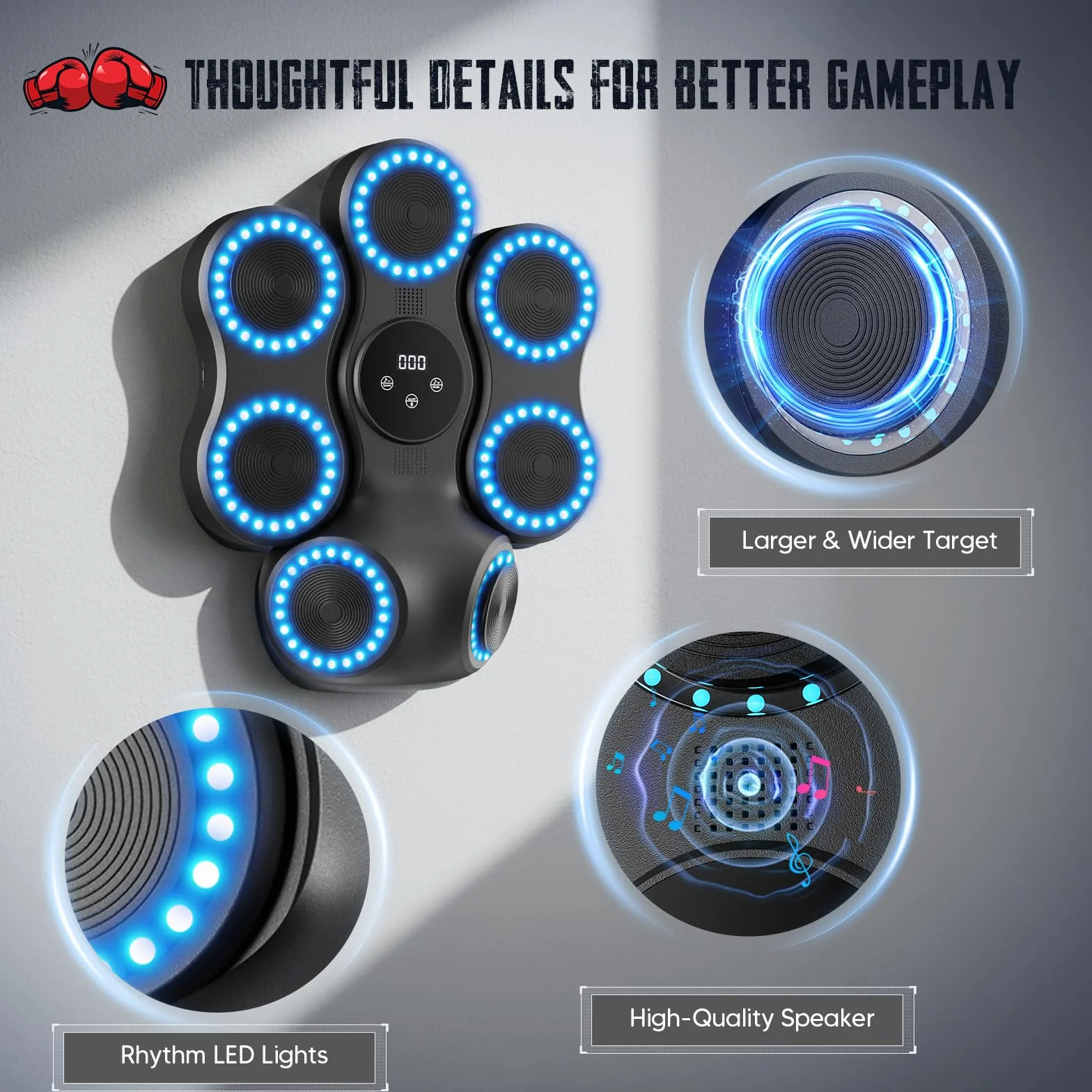 Music Boxing Machine, Pungiball Elettrico con Bluetooth&Schermo LED, 9 Velocità Regolabili,11 Modalità di Allenamento, Pad da Pugilato a Parete, Attrezzatura Fitness Intelligente per Adulti e Bambini