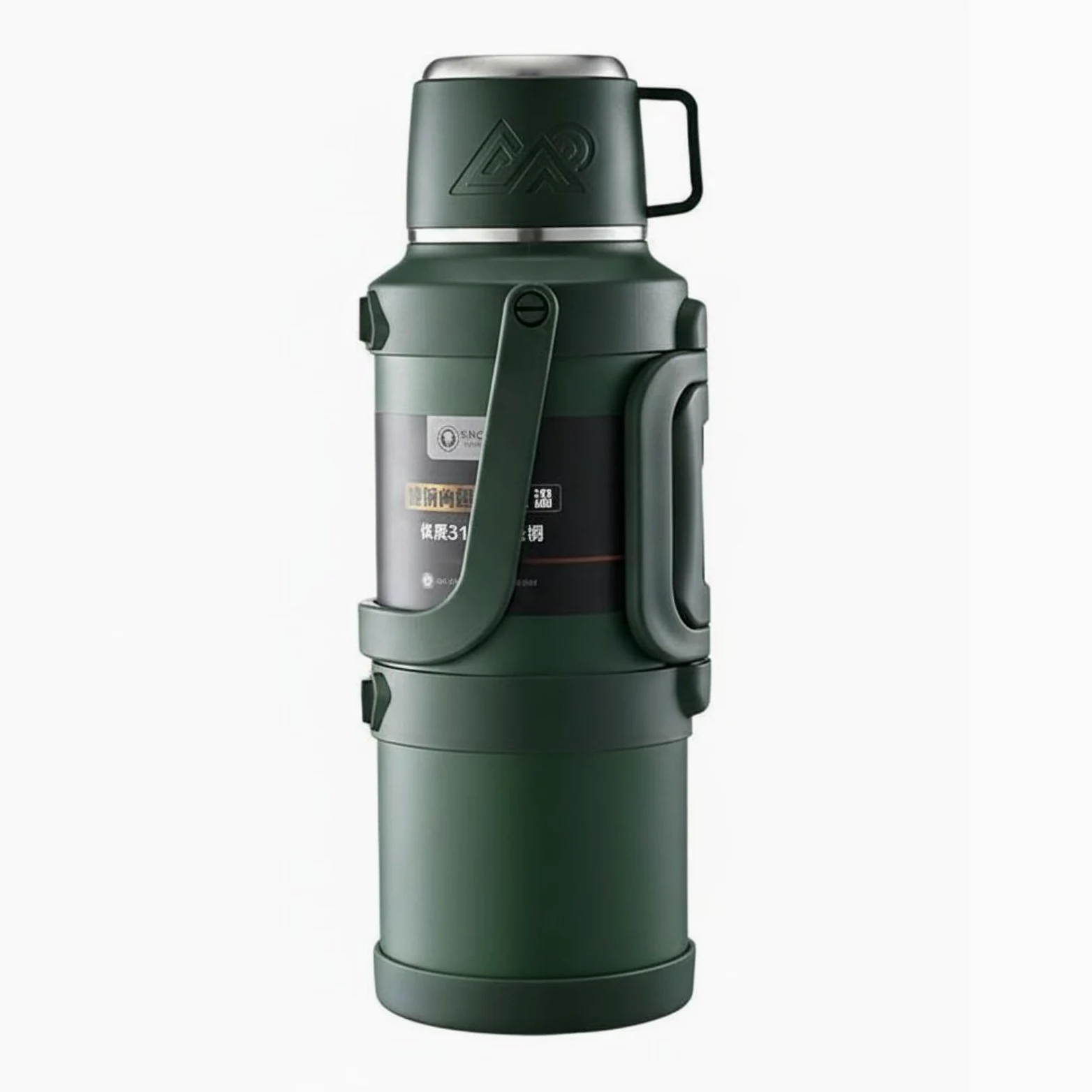 Borraccia Termica Grande Capacità Senza BPA Borraccia Sottovuoto Grande Capacità Coperchio-Tazza Fiaschetta Termica con Manico per Esterni, Campeggio, Verde Militare, 4000ml