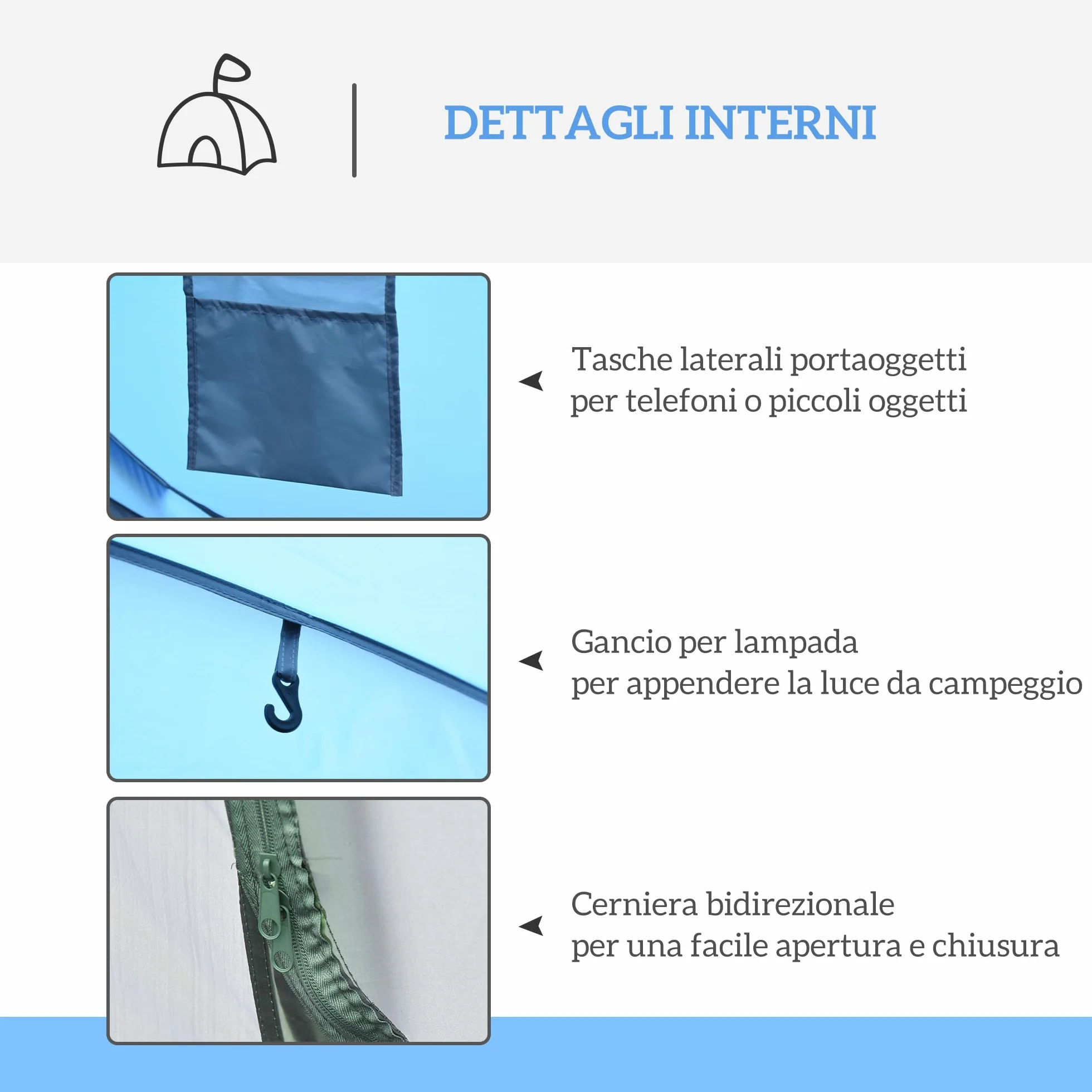Outsunny Tenda da Campeggio Pop Up 4 Persone 2000mm Anti UV 20+ 263.5x220x123 cm Blu