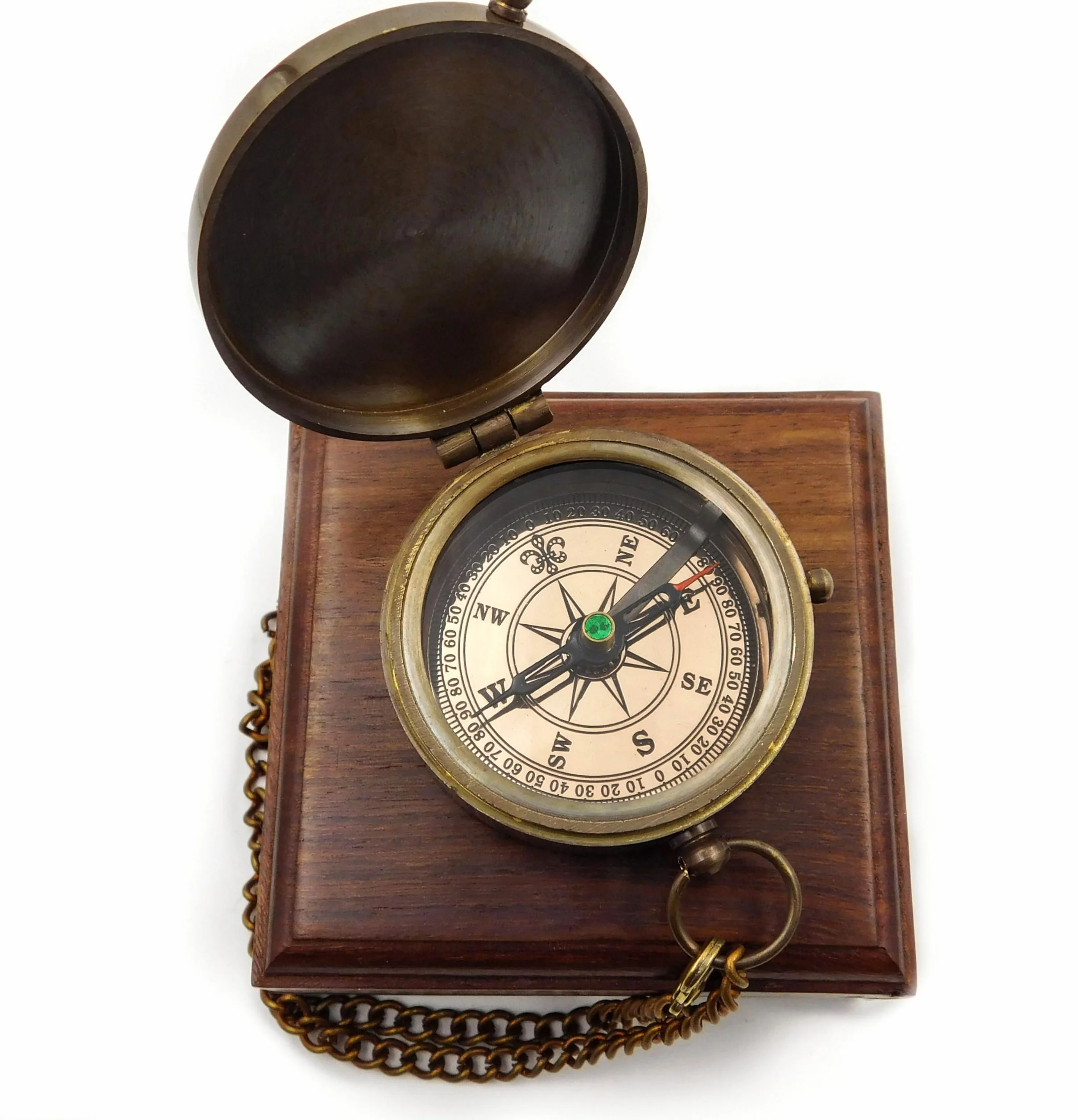 Bussola antica in ottone con incisione Go Confidently in The Direction of Your Dreams – Regalo con scatola di legno