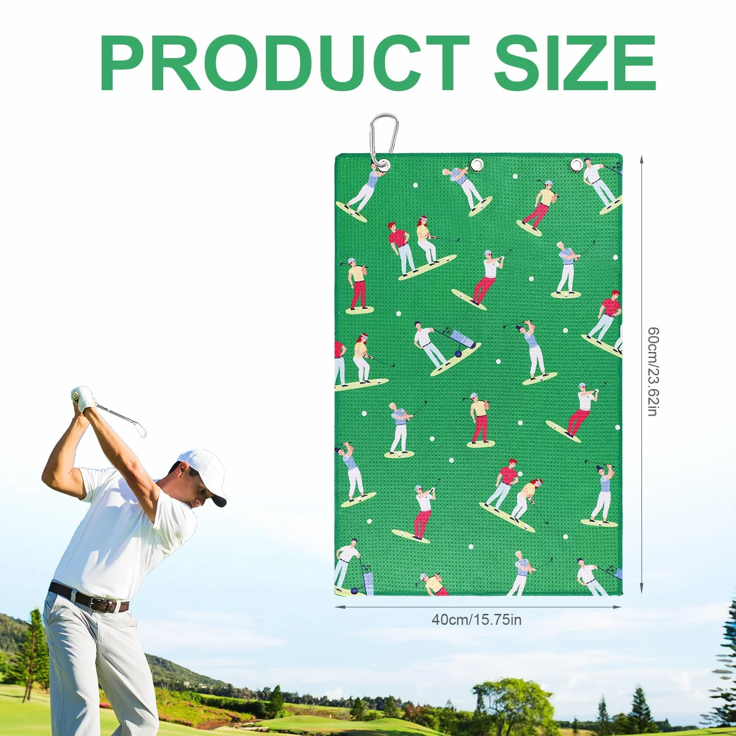 Asciugamano da Golf 60x40cm Microfibra Ricamato con Moschettone Assorbente a Nido d'Ape Accessori Sportivi