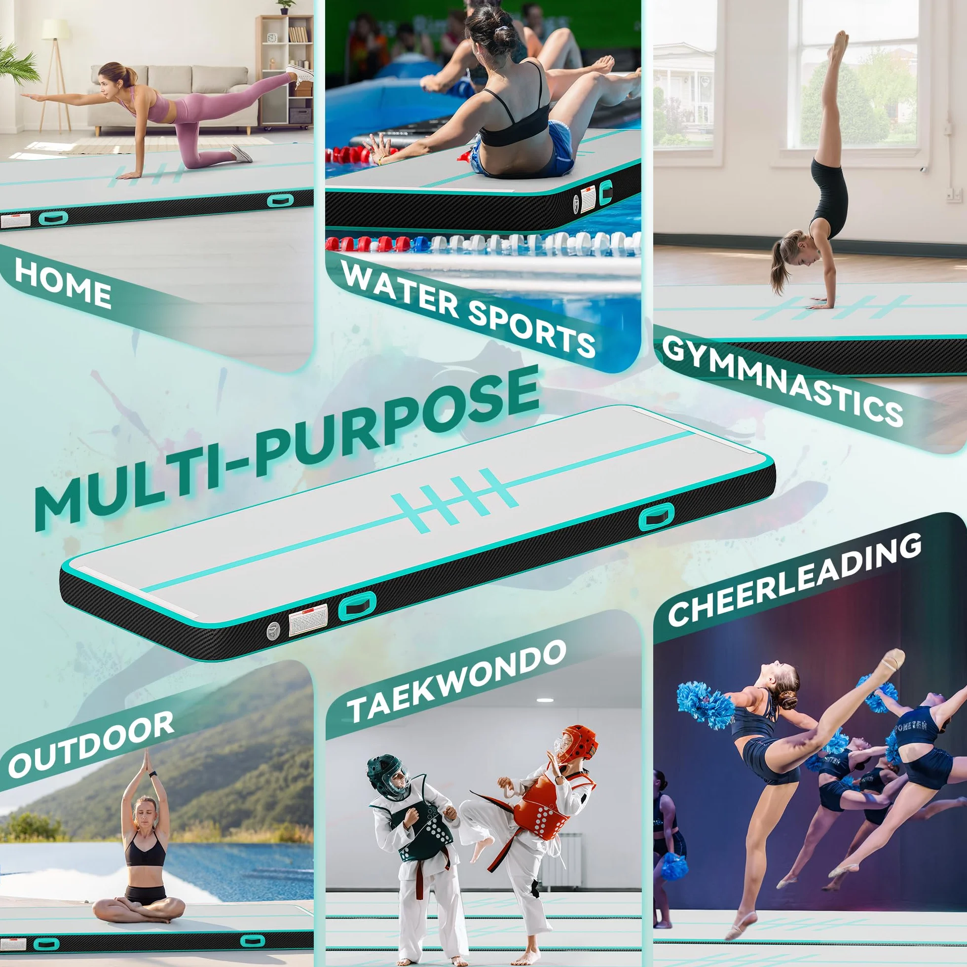 TAUS 3M/4M Air Matte Track,Tumbling Mat/bordo in fibra di carbonio con pompa ad aria elettrica, 10 cm di altezza, tappetino gonfiabile, per allenamento/tumbling/yoga/fitness