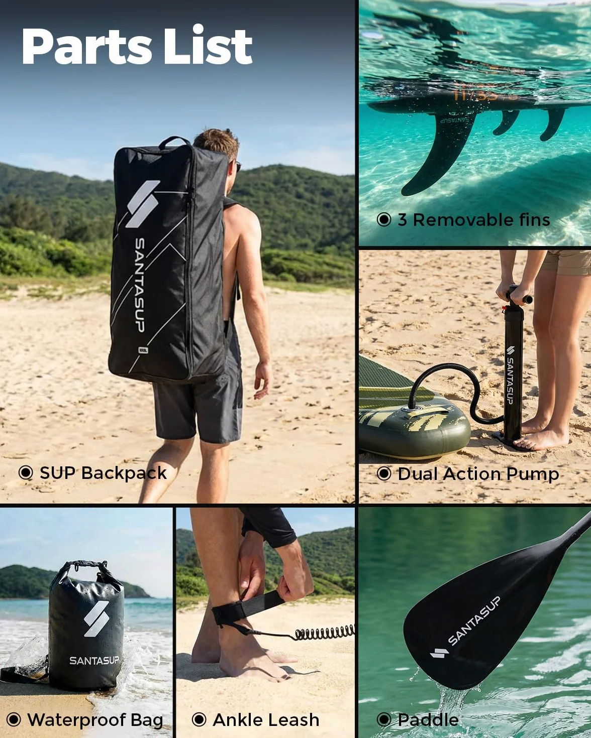 Tavola gonfiabile stand up paddle blu con accessori antiscivolo SUP tutto tondo adulti ragazzi