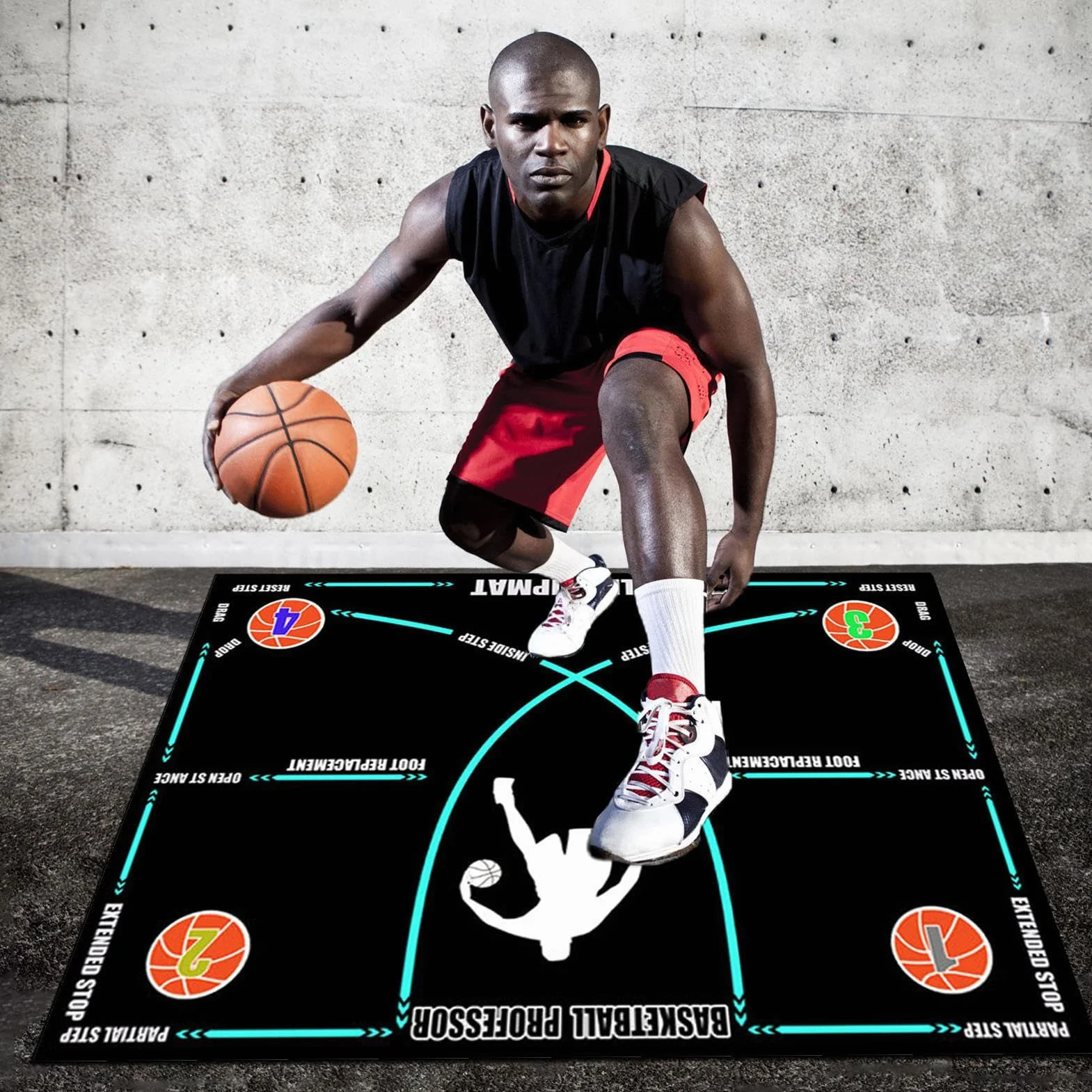 Basketball Mats for Training, Non-Slip Rubber Dribble Trainer, Silent Shock Absorbing Exercise Mat