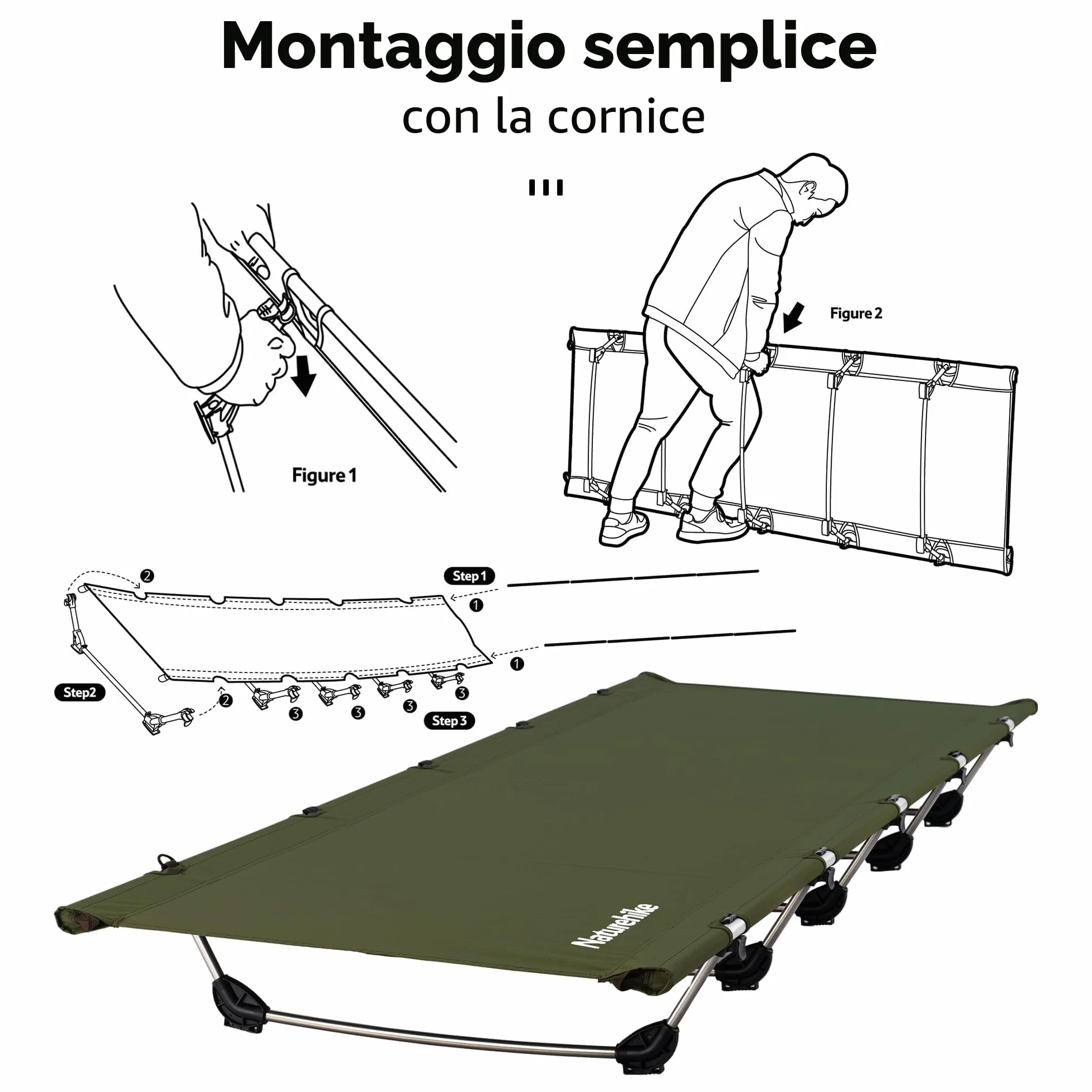 Naturehike Letto da Campeggio Pieghevole Compatto Ultraleggero Portatile Carico Massimo 150 kg