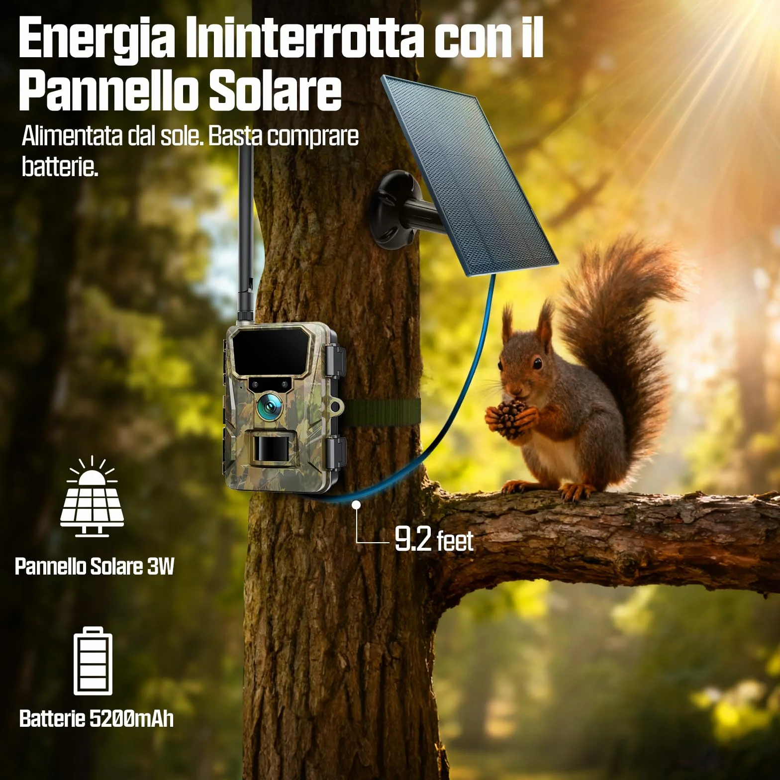 CEYOMUR 4G LTE Fototrappola Solare 48MP con SIM e TF 64GB, Batteria 5200mAh, IP66