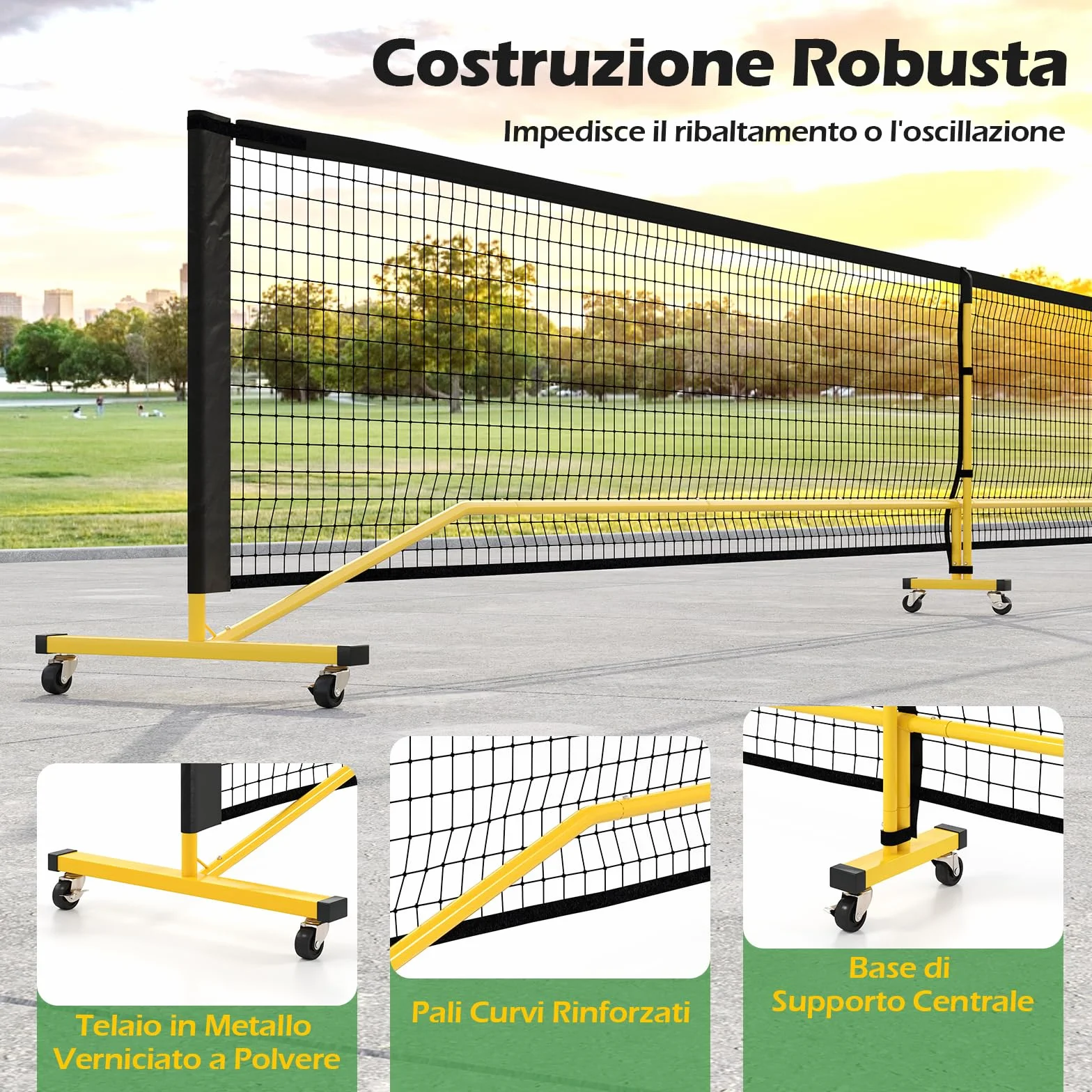 COSTWAY Rete Pickleball Portatile 6,7 m con Ruote, Telaio in Metallo e Borsa da Trasporto, per Badminton e Allenamento Multifunzionale