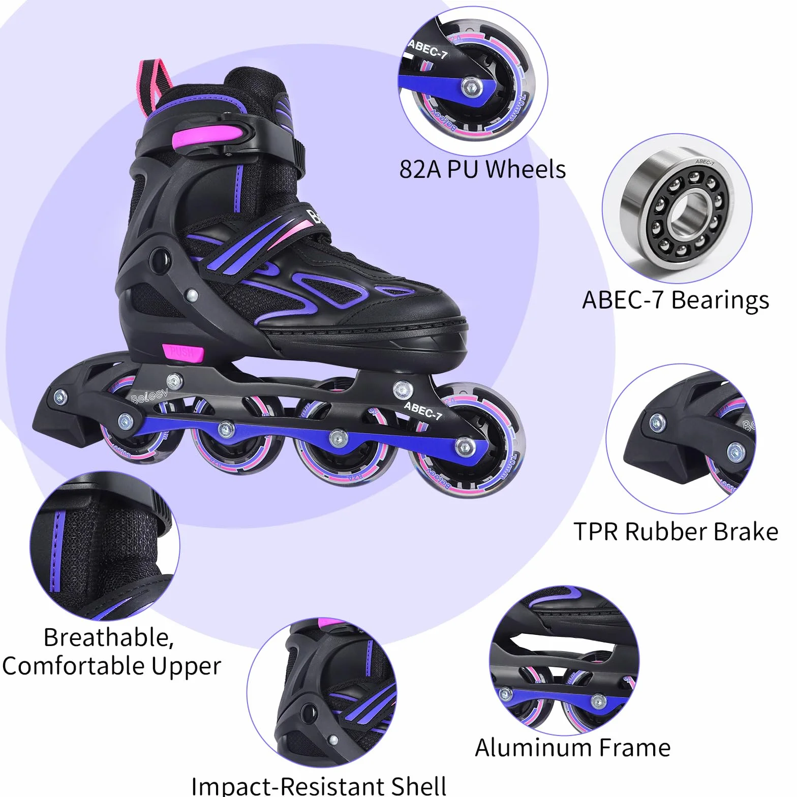 Pattini In Linea Bambina Regolabili con Ruote LED Luminose, BELEEV Inline Skates per Bambino Principianti